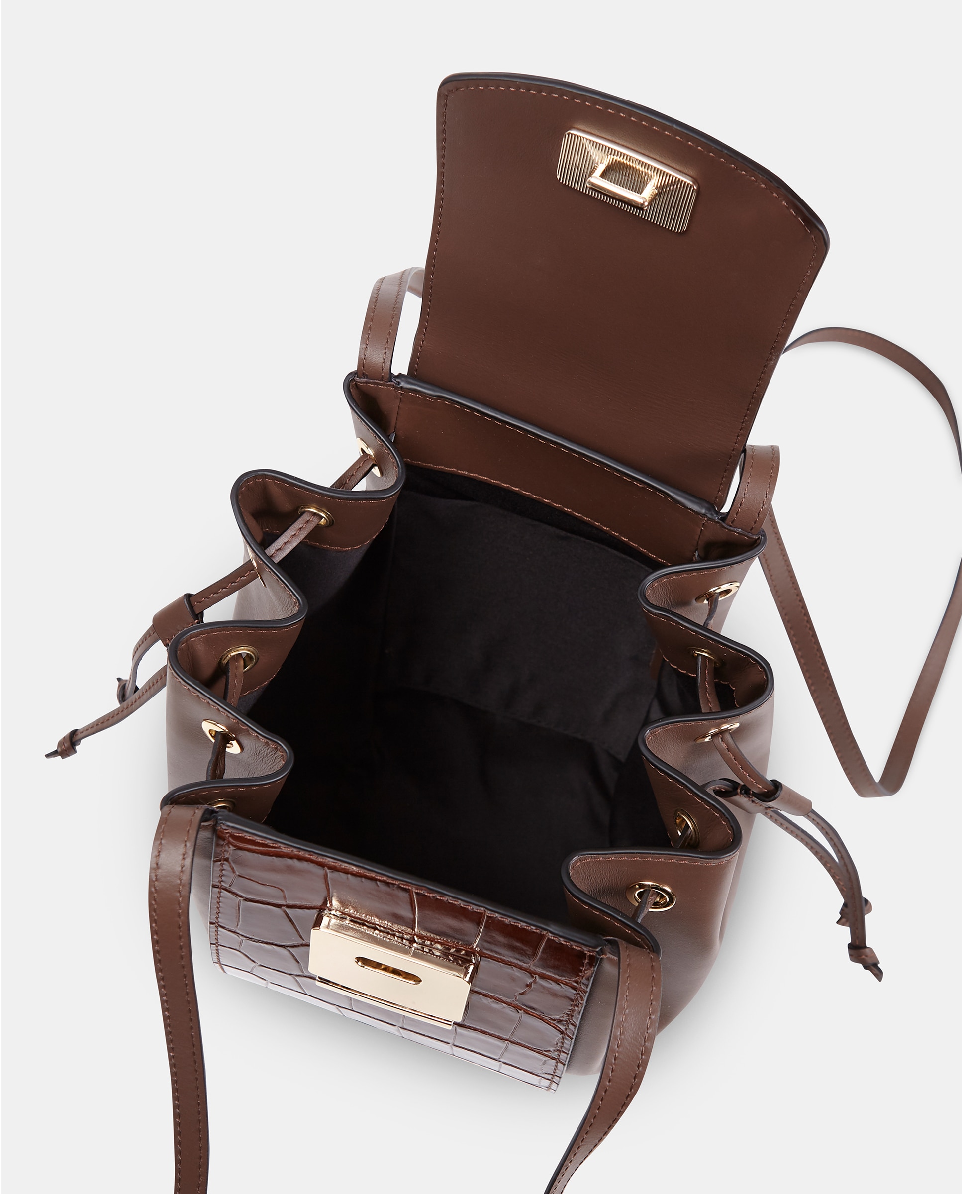 Bolso crossbody con solapa y asas largas en piel grabada - Sandra Freckled - Marrón chocolate Marrón chocolate-3