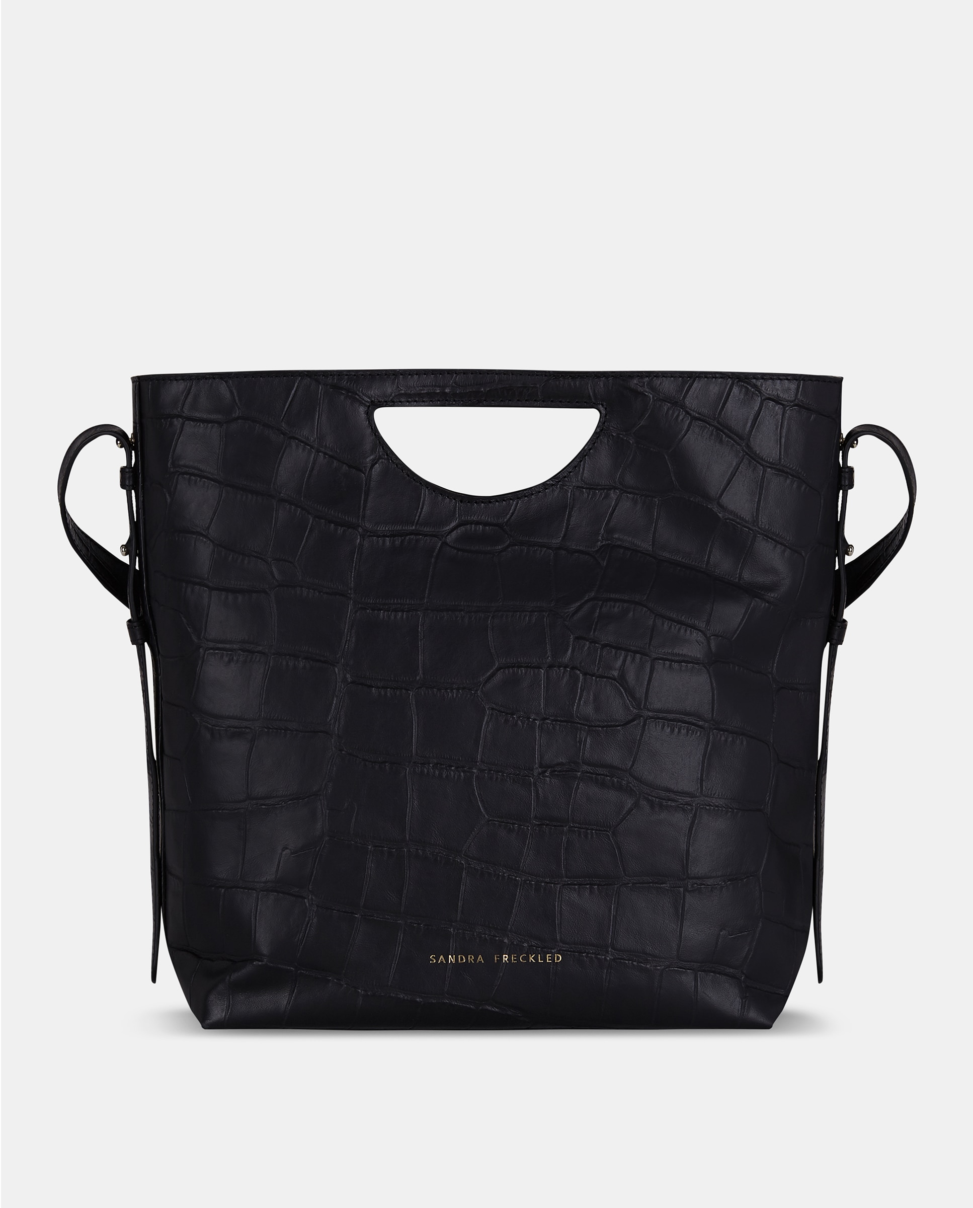 Imagen 0 de Bolso hobo en piel y asa de mano troquelada Negro