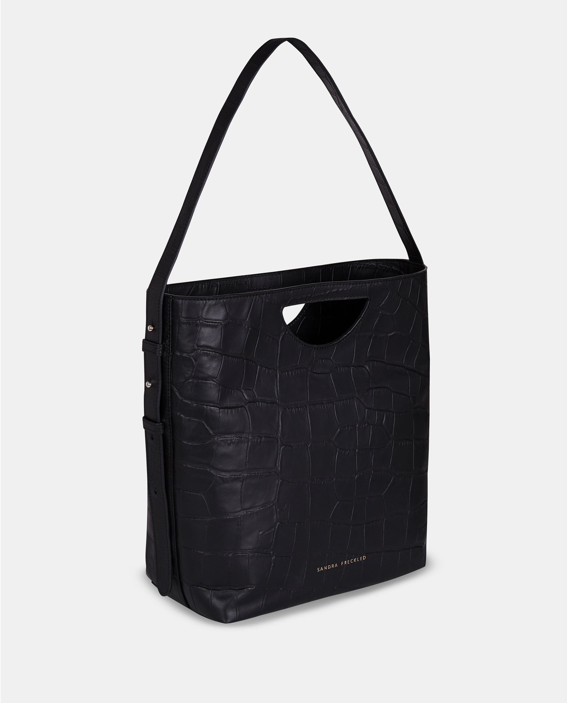 Bolso hobo en piel y asa de mano troquelada - Sandra Freckled - Negro Negro-2