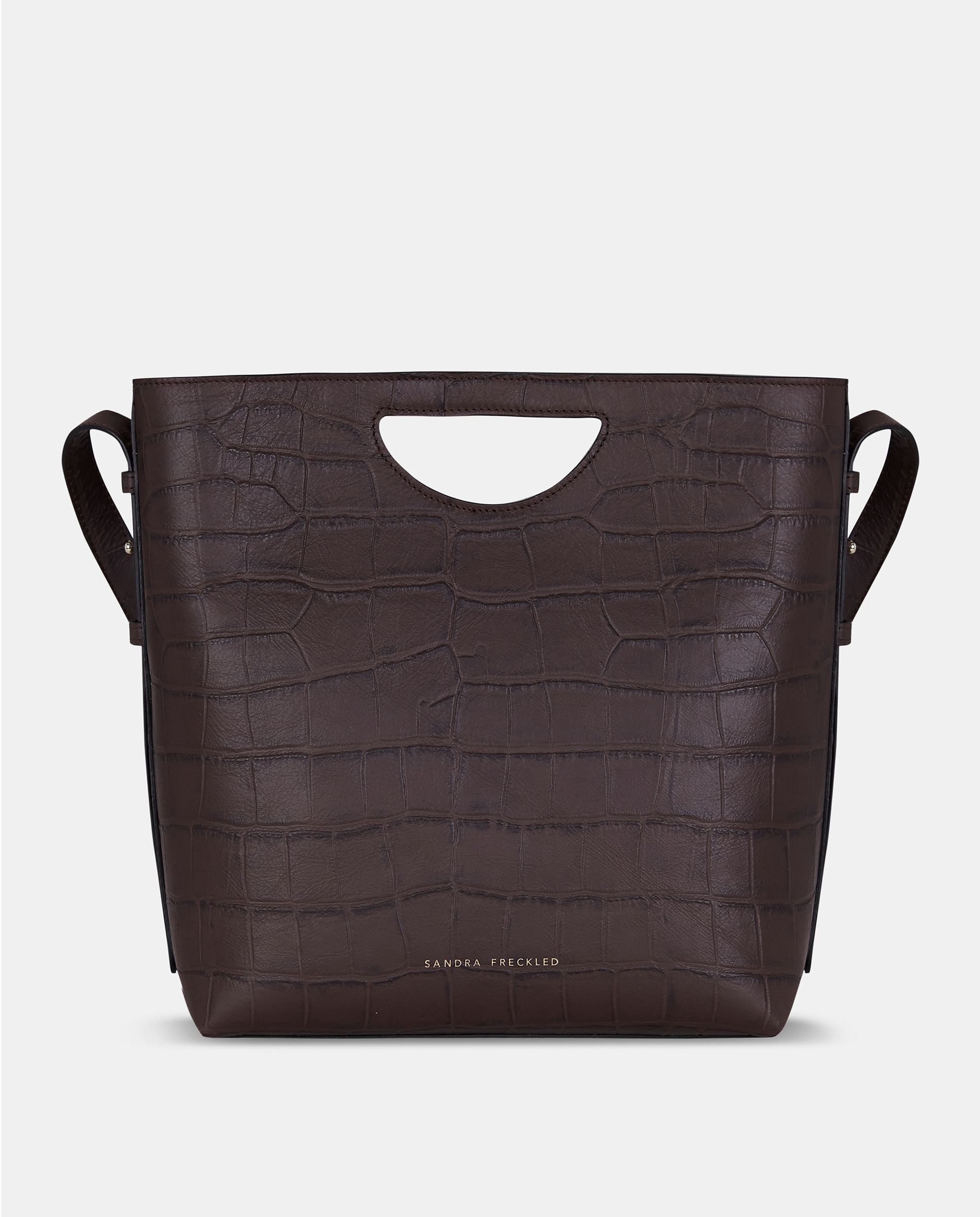 Bolso hobo en piel y asa de mano troquelada - Sandra Freckled - Marrón chocolate Marrón chocolate-1