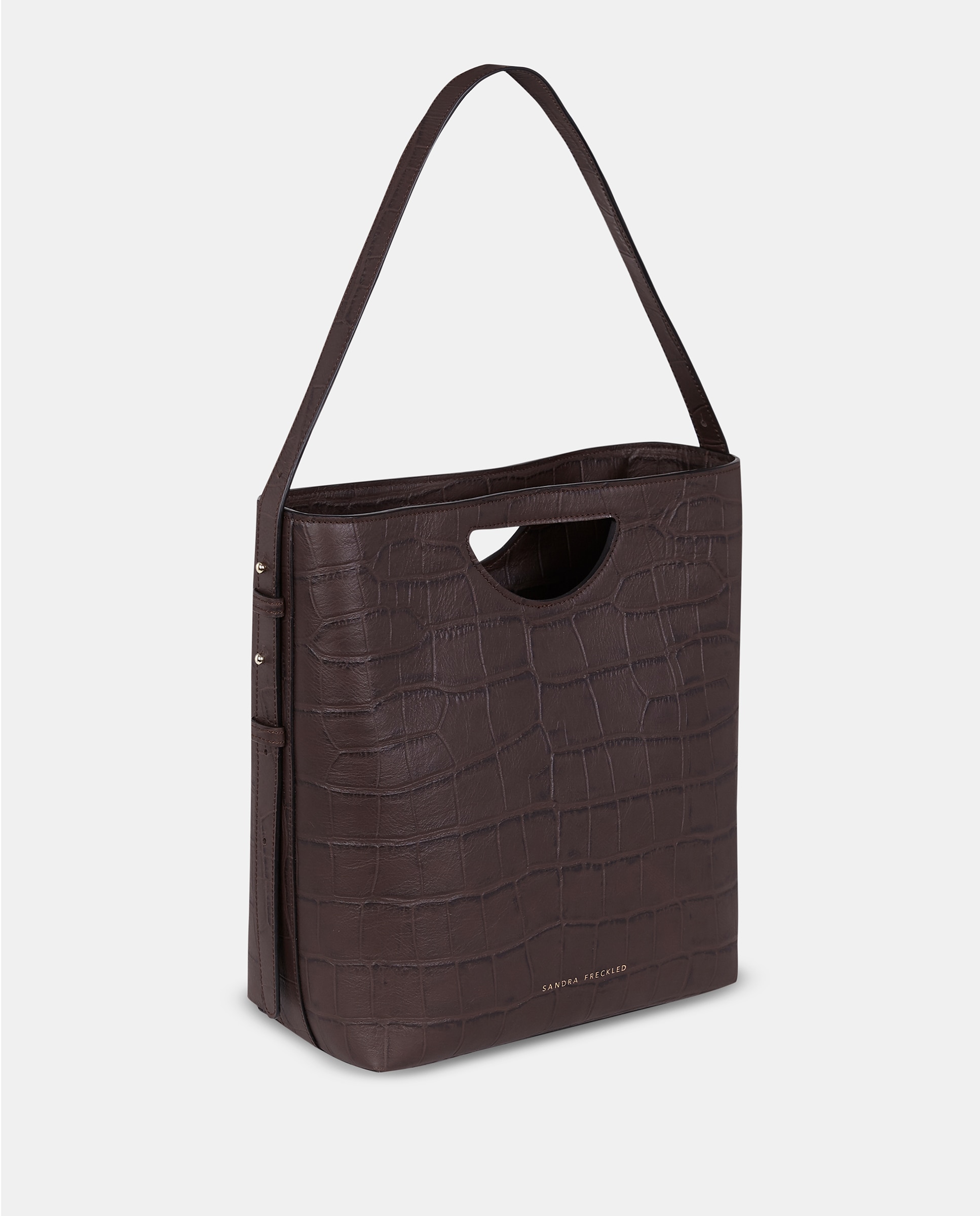 Bolso hobo en piel y asa de mano troquelada - Sandra Freckled - Marrón chocolate Marrón chocolate-2