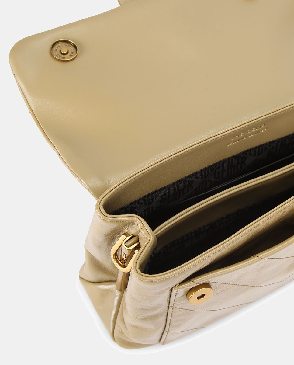 Bolso Kensington en piel con acabado ligeramente brillante y patrón de costuras geométricas - Kurt Geiger - Beige Beige-4