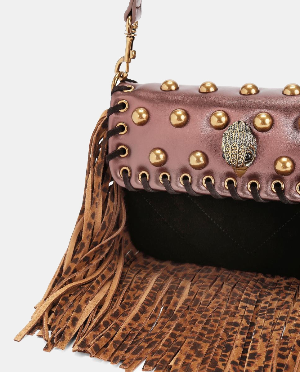 Imagen 2 de Bolso en piel con solapa decorada con tachuelas doradas y flecos en los laterales - Kurt Geiger - Marrón Marrón