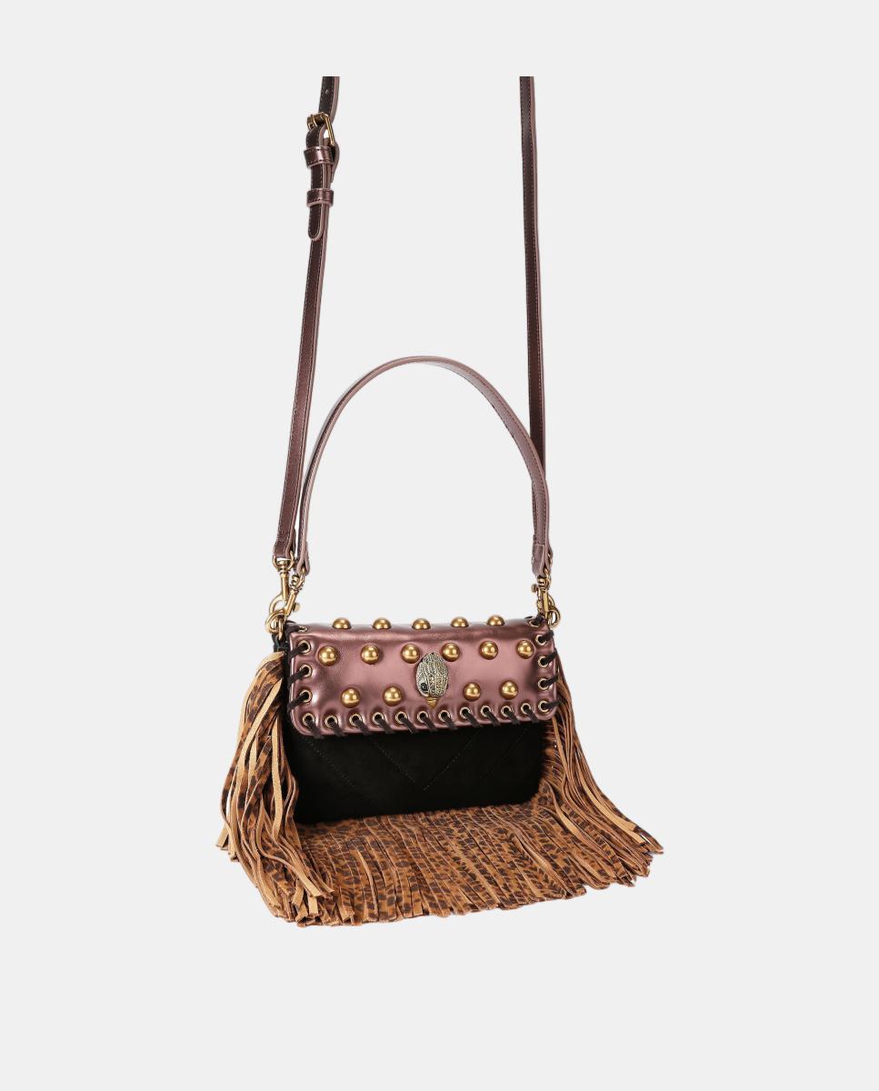 Imagen 4 de Bolso en piel con solapa decorada con tachuelas doradas y flecos en los laterales - Kurt Geiger - Marrón Marrón