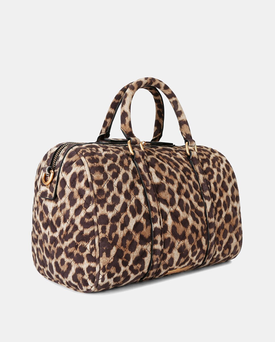 Mala Boston com Animal Print de Leopardo Castanho-3