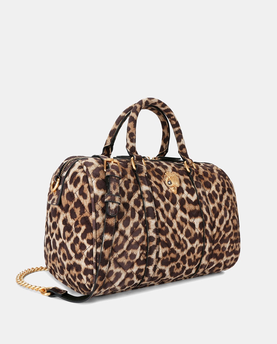 Mala Boston com Animal Print de Leopardo Castanho-5