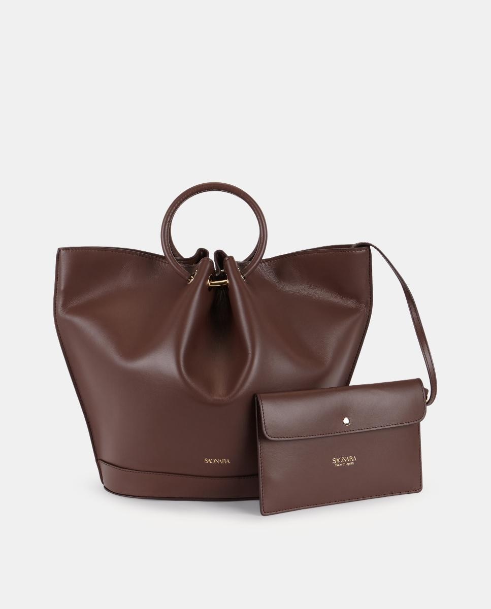 Imagem 0 de Mala de Mão Grande em Pele com Carteira Interior - Castanho Chocolate