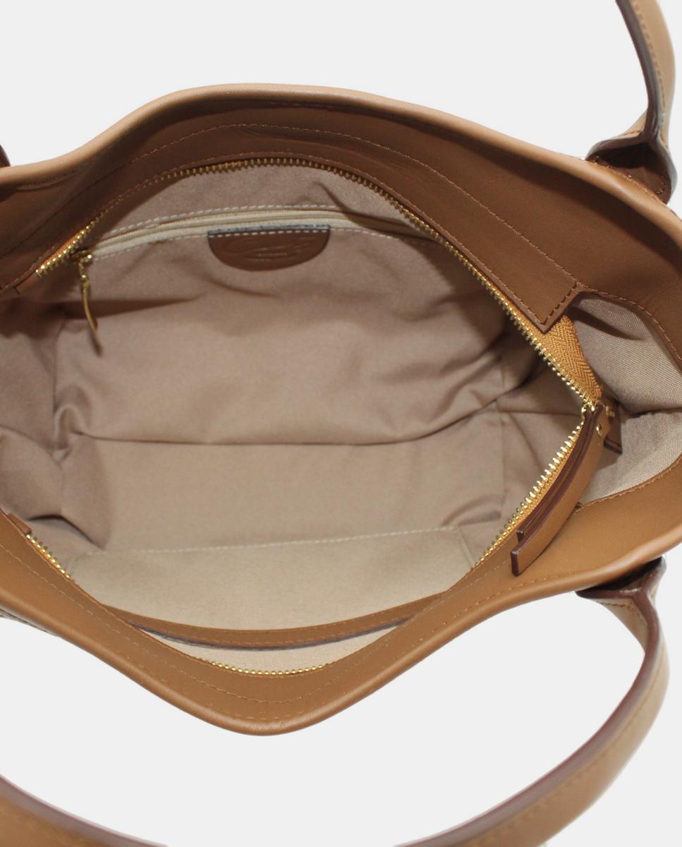 Mala Tipo Tote em Pele Montgo com Fecho de Correr Castanho-4