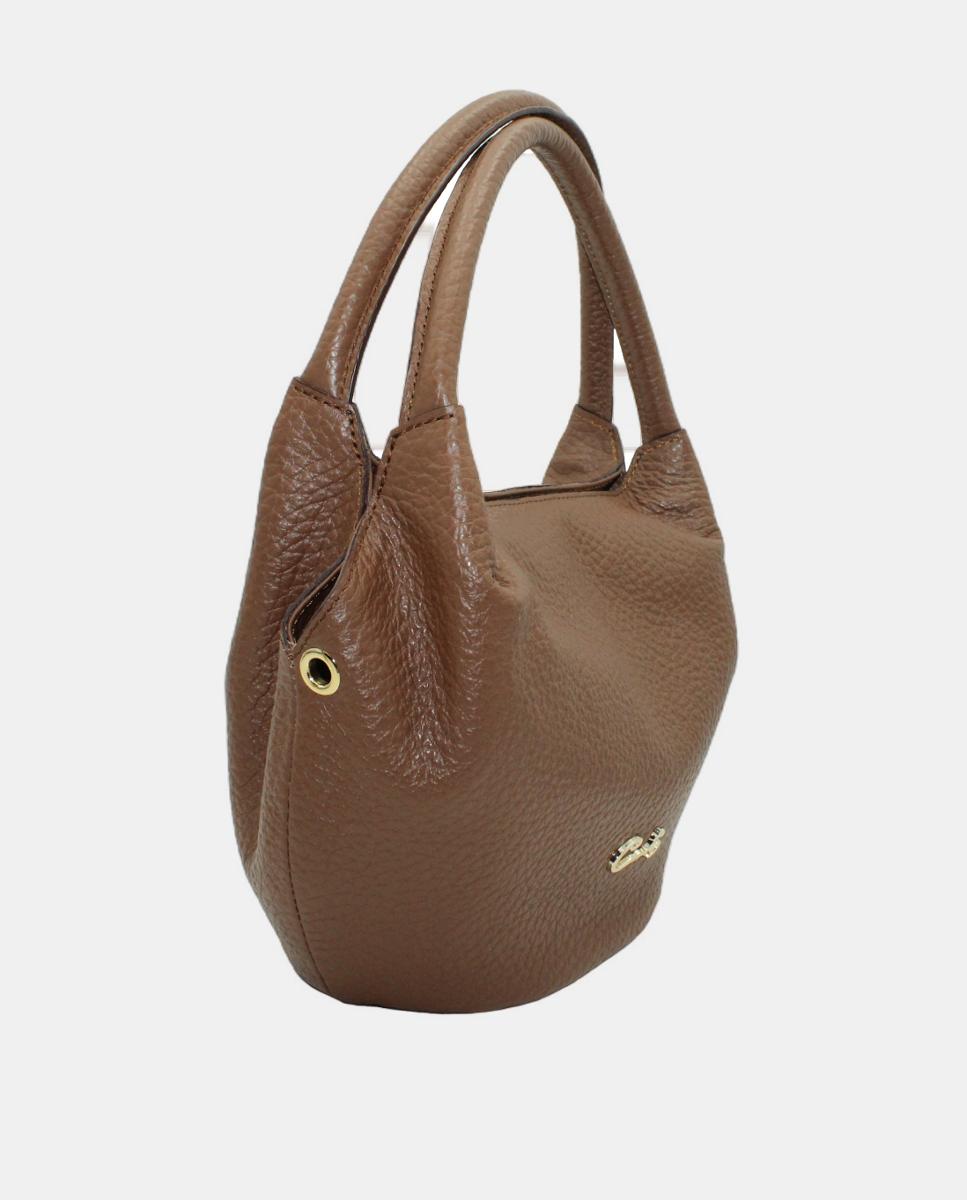 Mini Mala Tipo Tote em Pele Montgo com Fecho de Correr Castanho-2