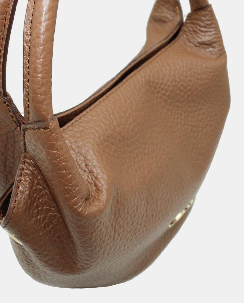 Mini Mala Tipo Tote em Pele Montgo com Fecho de Correr Castanho-3