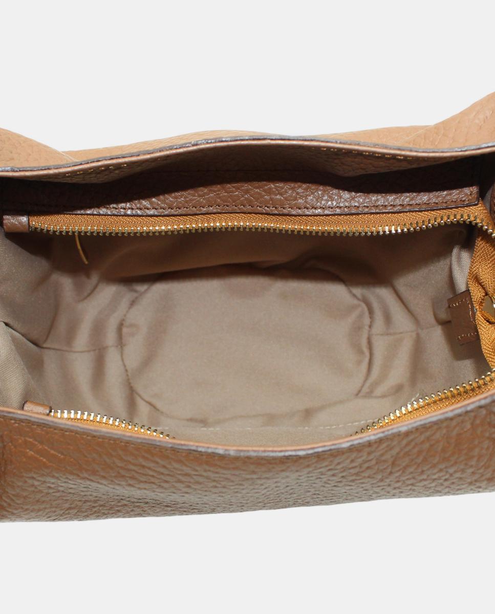 Mini Mala Tipo Tote em Pele Montgo com Fecho de Correr Castanho-4