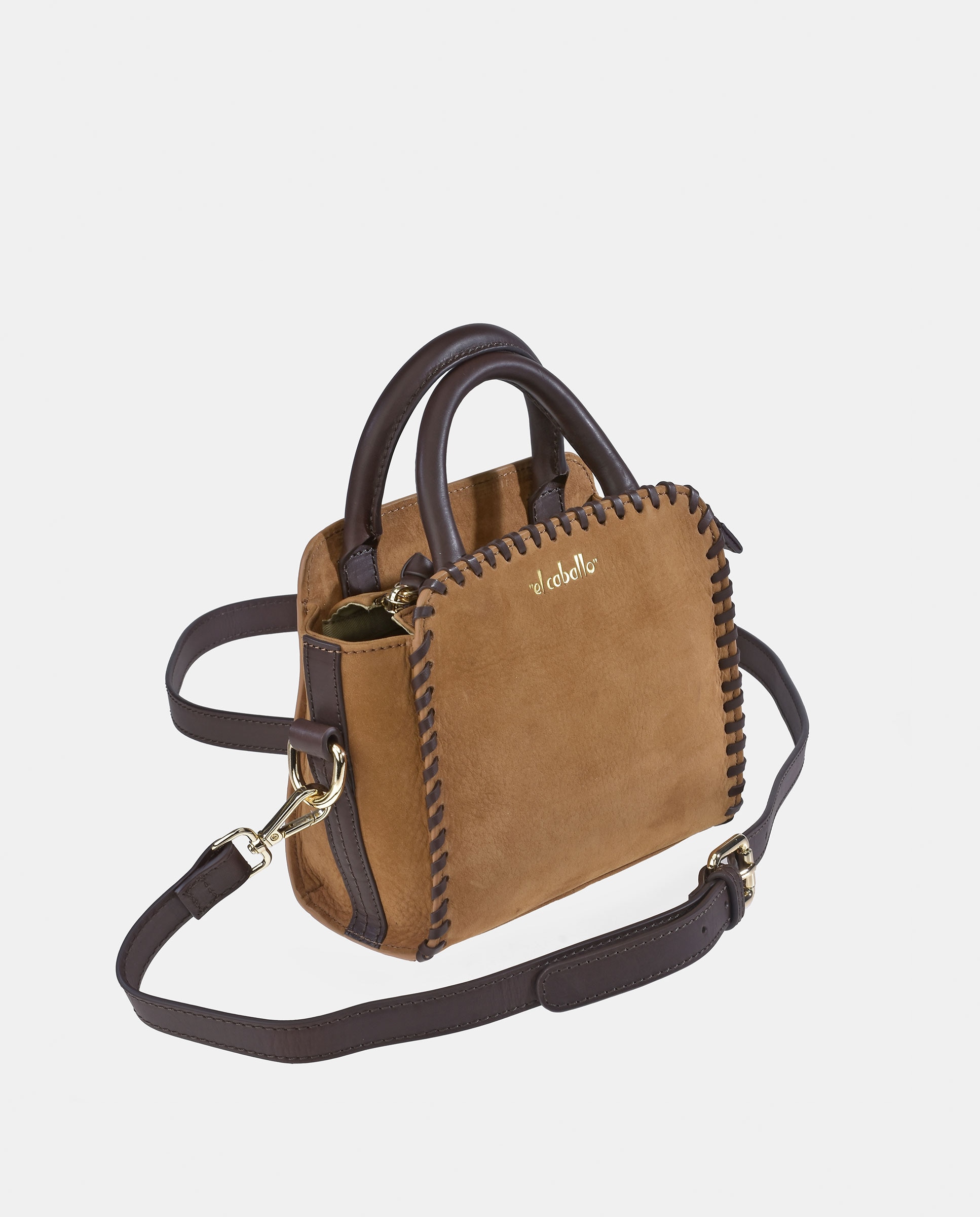 Mala Carryall em Nobuck e Pele Tipo Napa Castanho-claro-2