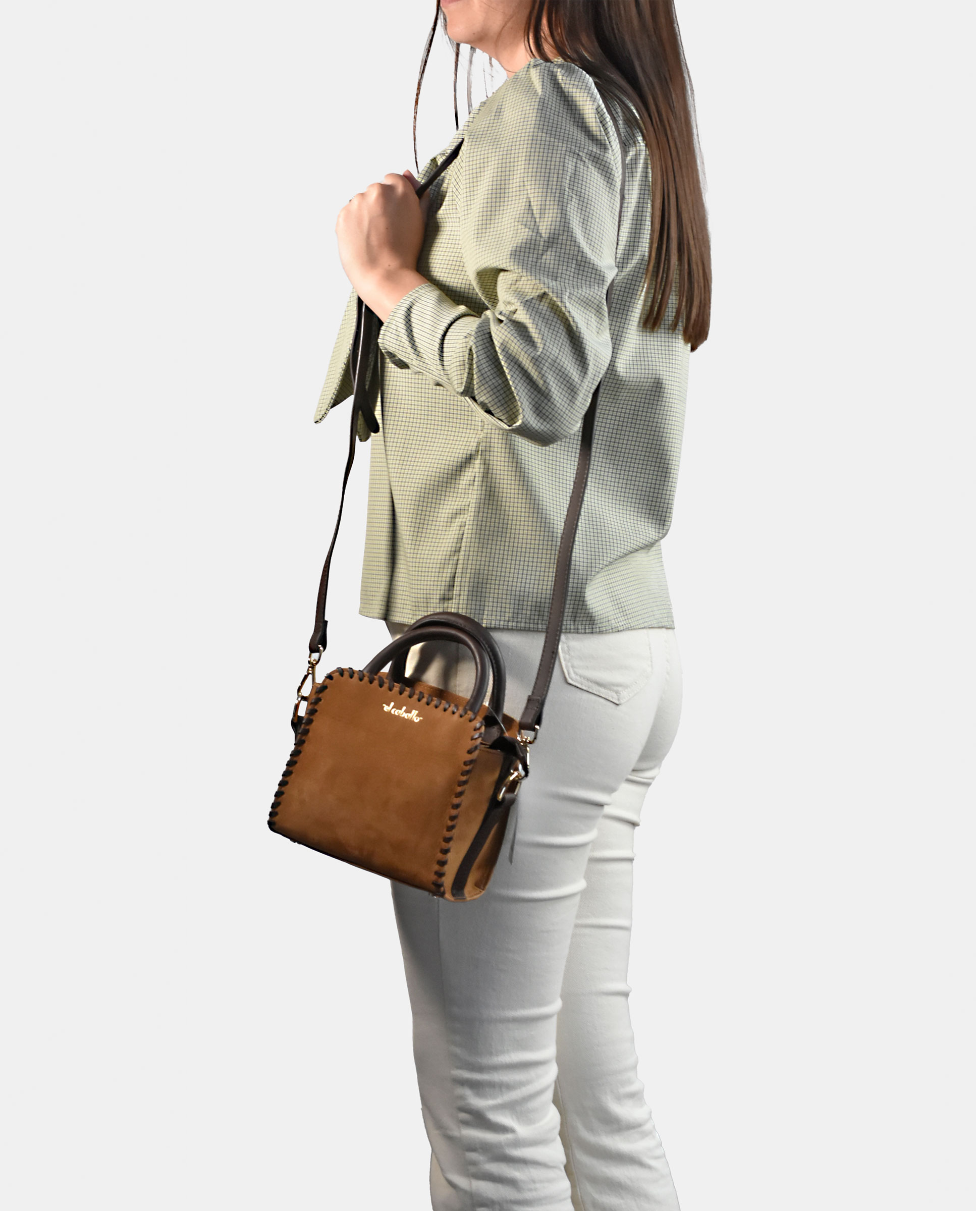 Mala Carryall em Nobuck e Pele Tipo Napa Castanho-claro-4