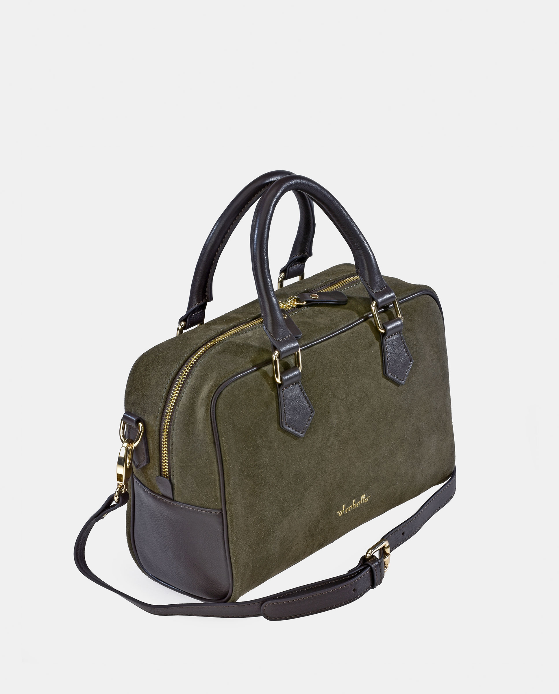 Bolso Bowling realizado en Serraje y Piel Napa - El Caballo - Verde oscuro Verde oscuro-2