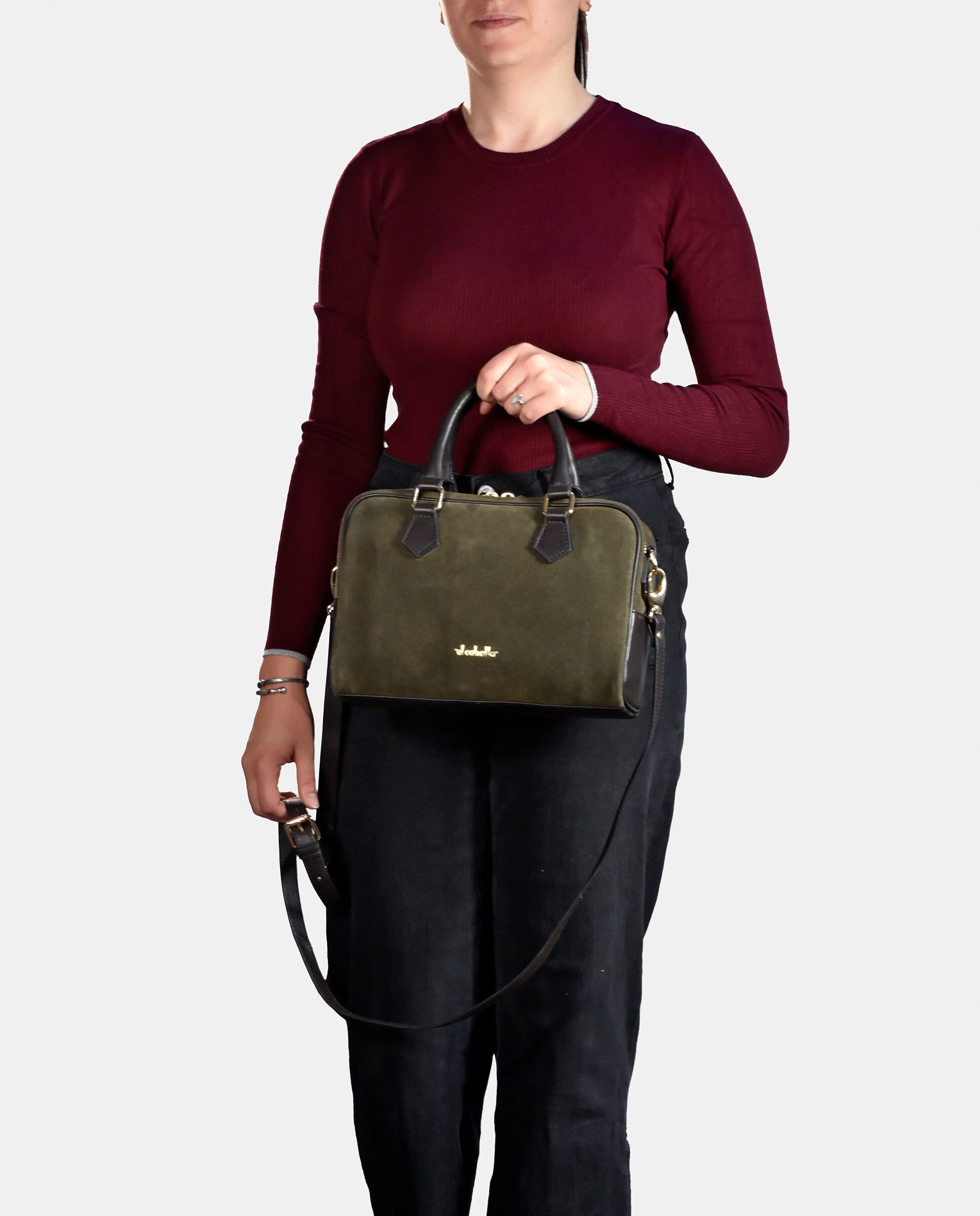 Bolso Bowling realizado en Serraje y Piel Napa - El Caballo - Verde oscuro Verde oscuro-4