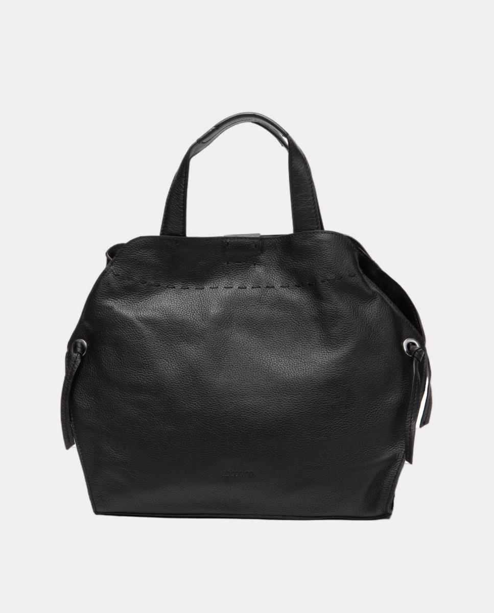 Bolso de mano en piel con pespunte - Abbacino - Negro Negro-1