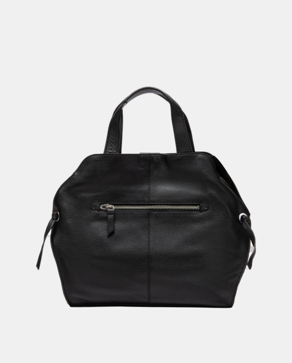 Bolso de mano en piel con pespunte - Abbacino - Negro Negro-3