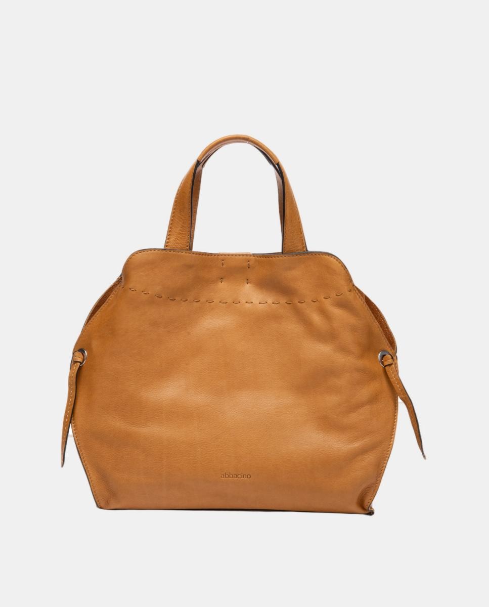 Bolso de mano en piel con pespunte - Abbacino - Marrón Marrón-1