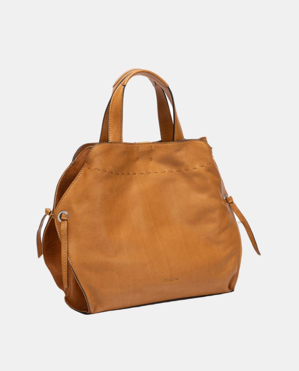 Bolso de mano en piel con pespunte - Abbacino - Marrón Marrón-2
