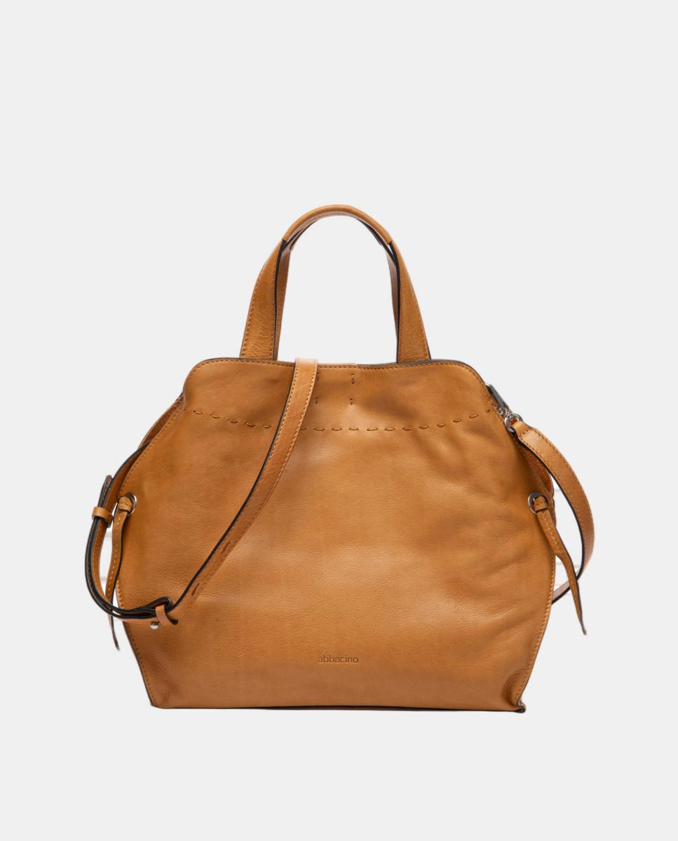 Bolso de mano en piel con pespunte - Abbacino - Marrón Marrón-3