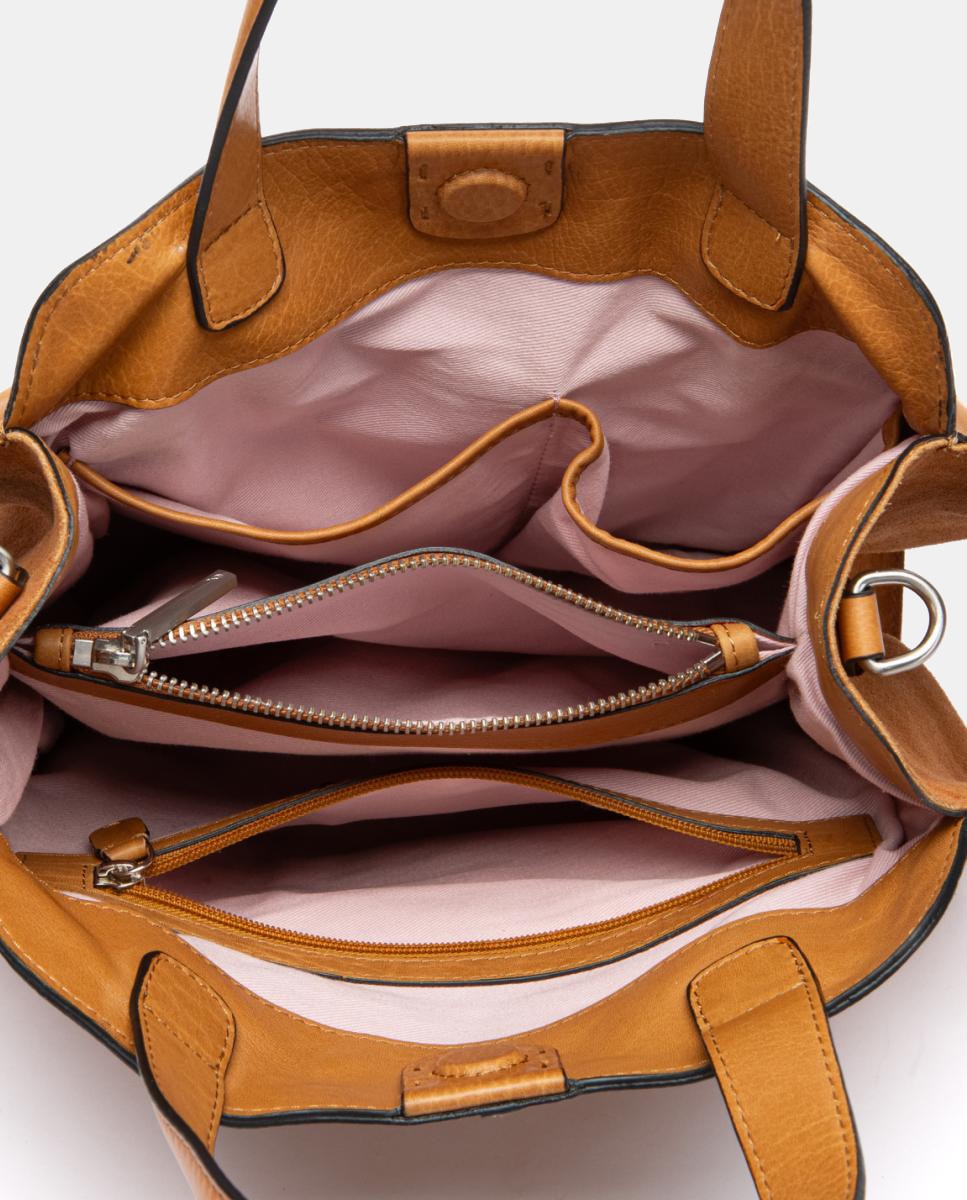 Bolso de mano en piel con pespunte - Abbacino - Marrón Marrón-5