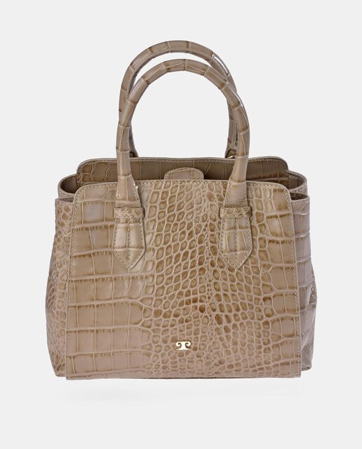 Imagem 0 de Mala Shopper Pequena de Alça Dupla em Pele com Efeito Croco