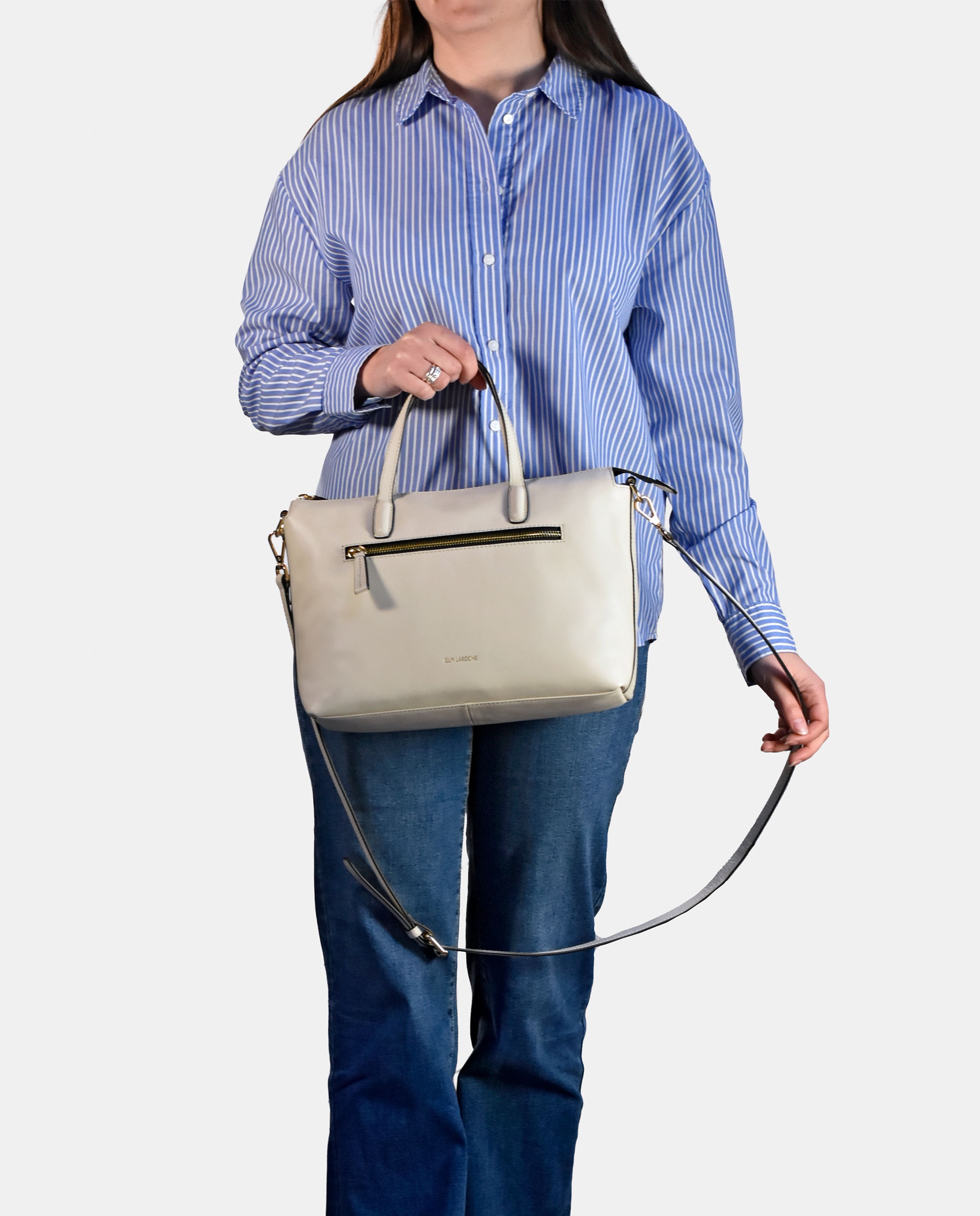 Mala Carryall em Pele com Alça Dupla e Alça de Tiracolo Branco-4