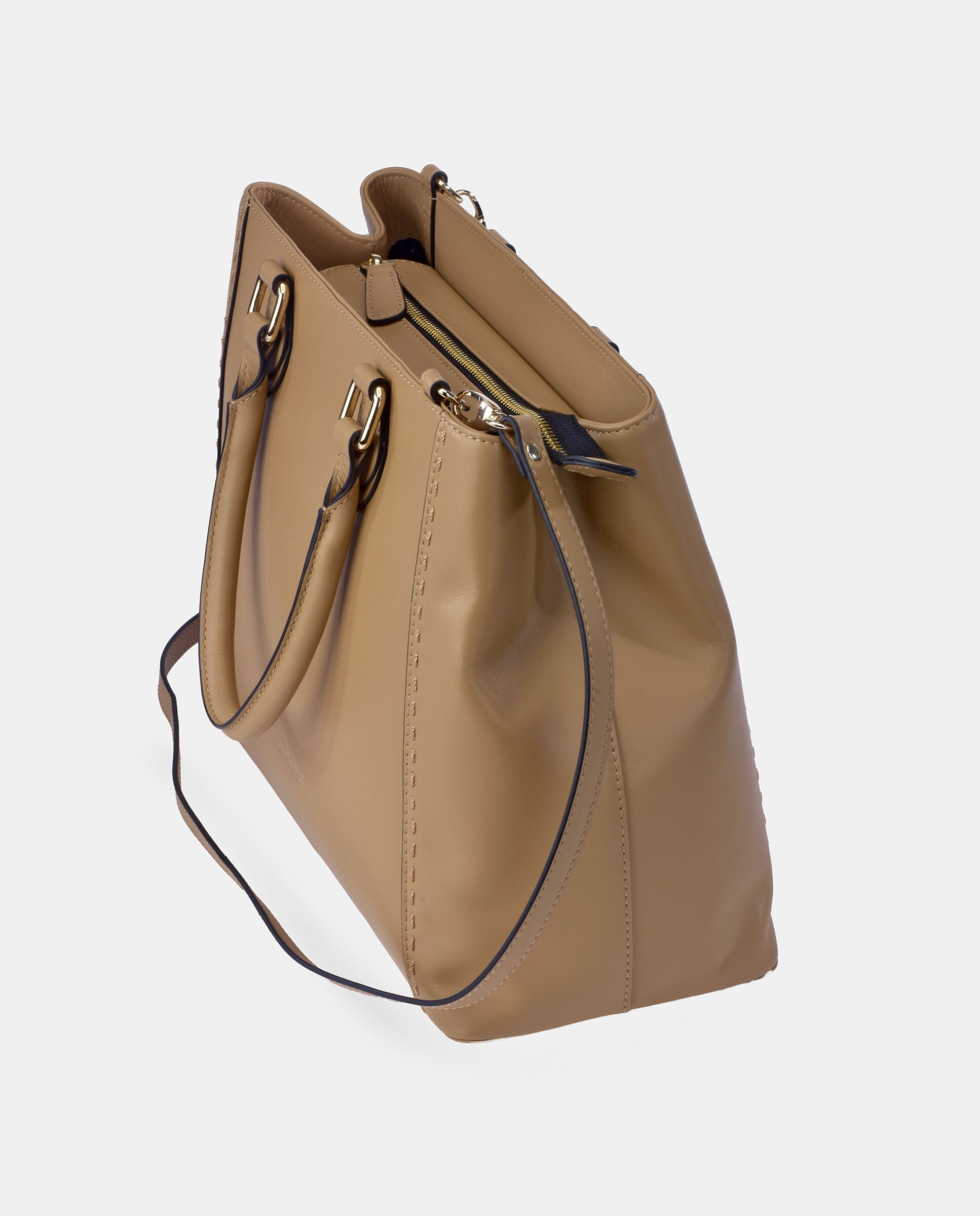 Mala Carryall em Pele Tipo Napa Castanho caramelo-3