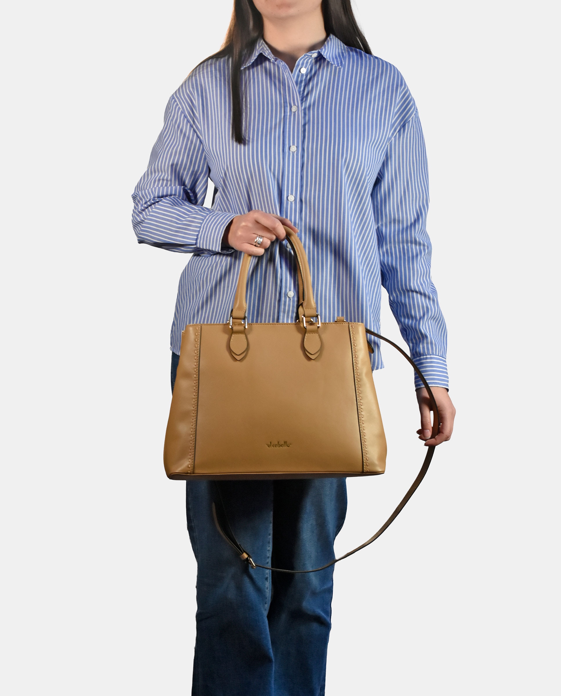 Mala Carryall em Pele Tipo Napa Castanho caramelo-5