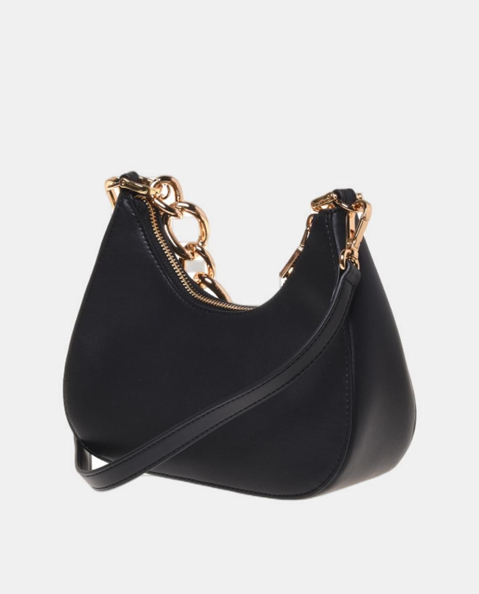 Bolso de mano bandolera liso con detalle metálico de charm y logo dorado en el delantero y asa en forma de cadena - Love Moschino - Negro Negro-2