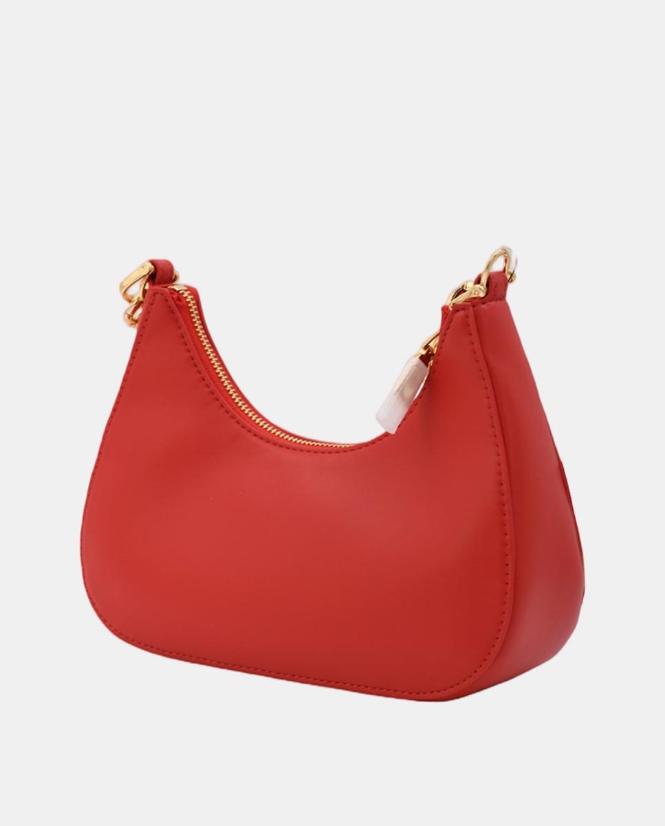 Mala de mão e tiracolo lisa com detalhe metálico em forma de pendente e logótipo dourado na parte da frente e alça em forma de corrente Vermelho-2