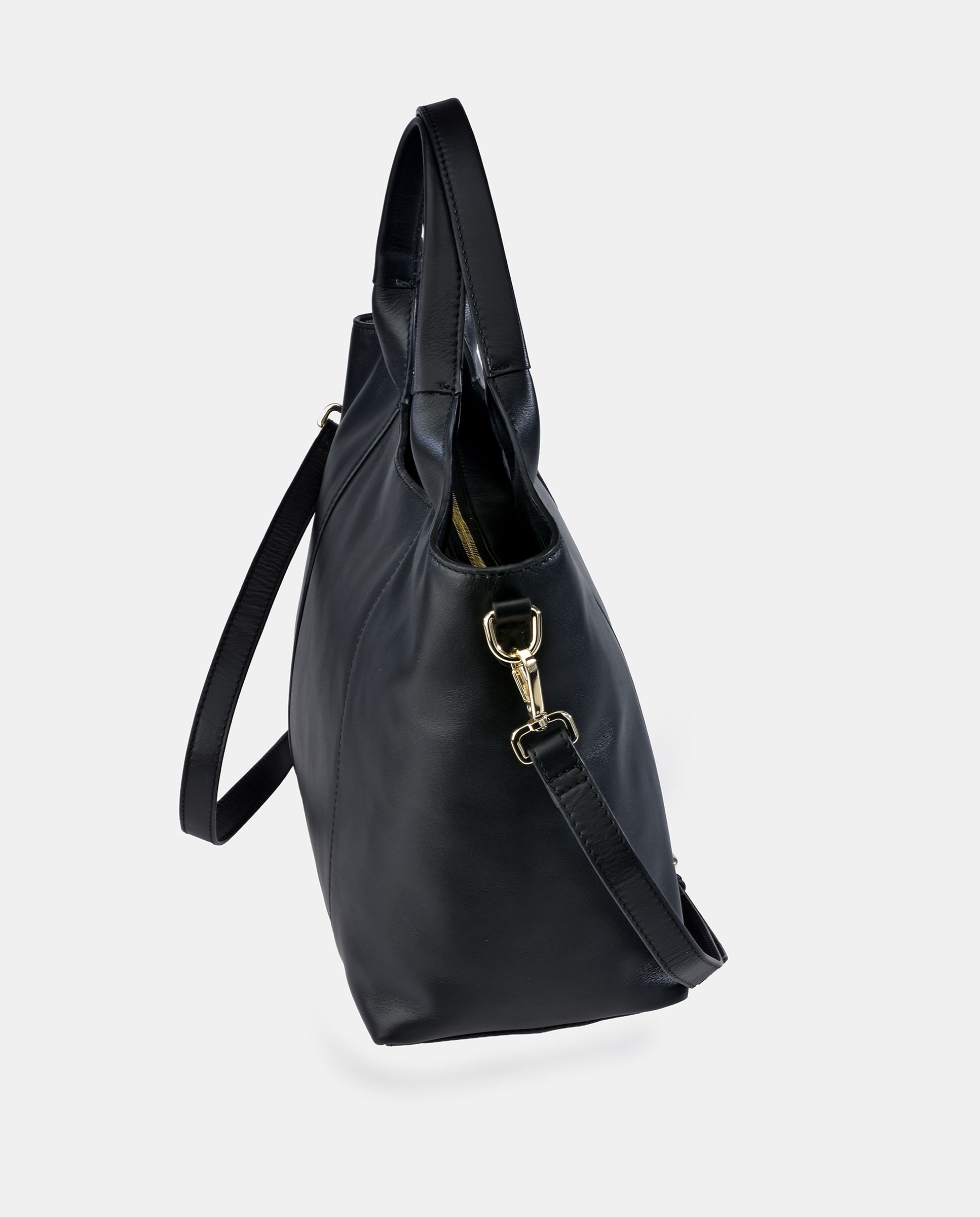 Mala Carryall Grande em Pele com Alça Dupla Preto-3
