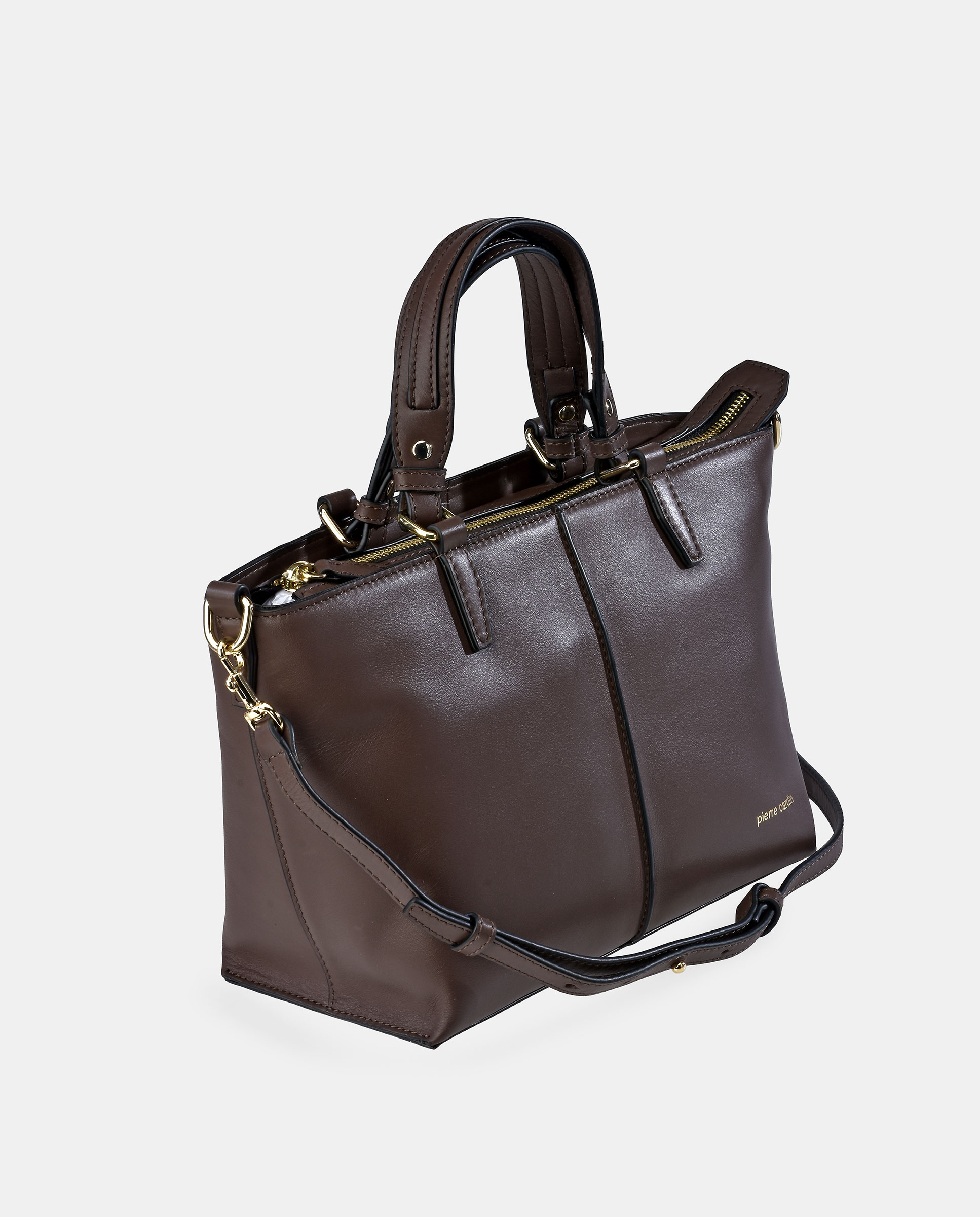 Bolso carryall Pierre Cardin en piel con doble asa de mano - Marrón chocolate Marrón chocolate-2