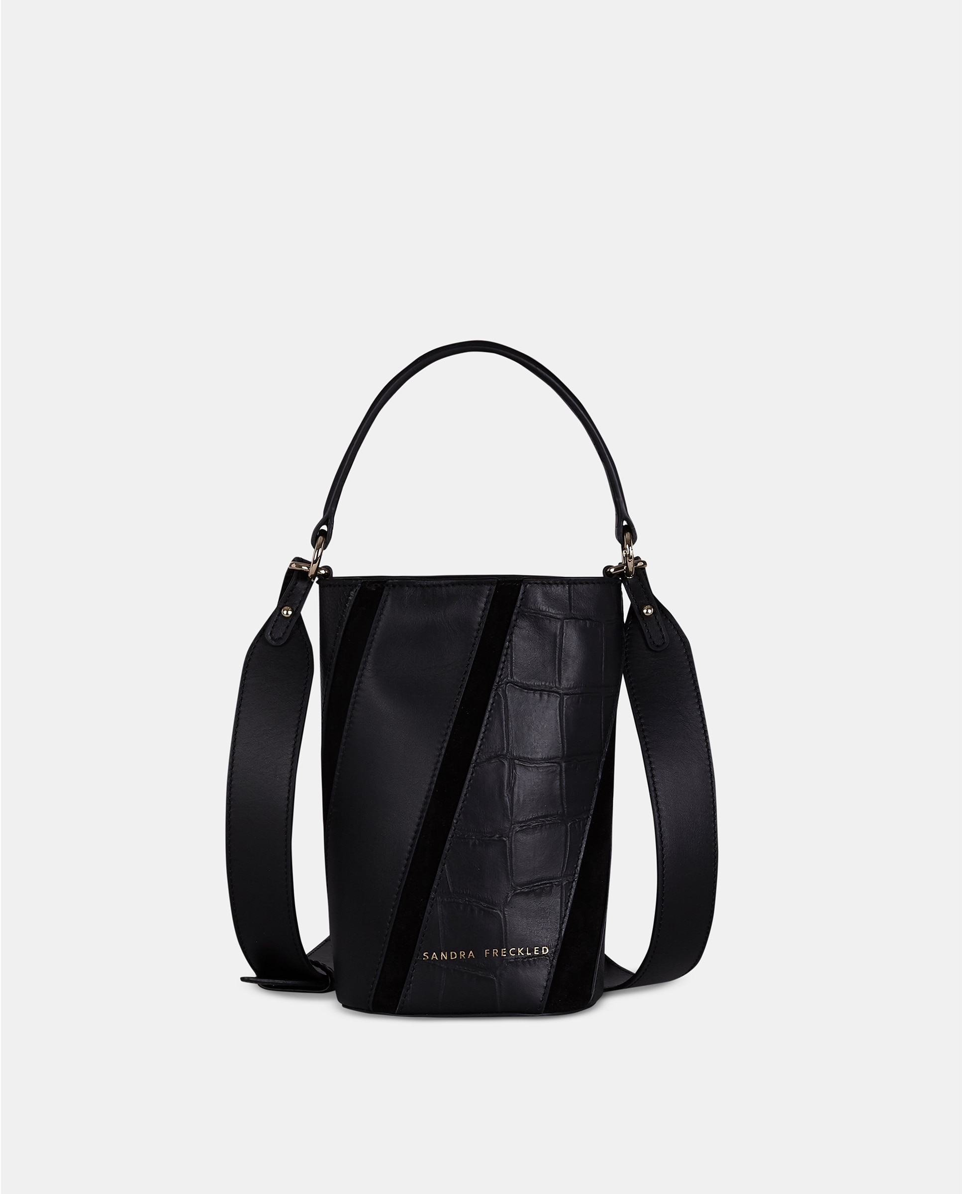 Bolso de mano en piel grabada con bandolera - Sandra Freckled - Negro Negro-1