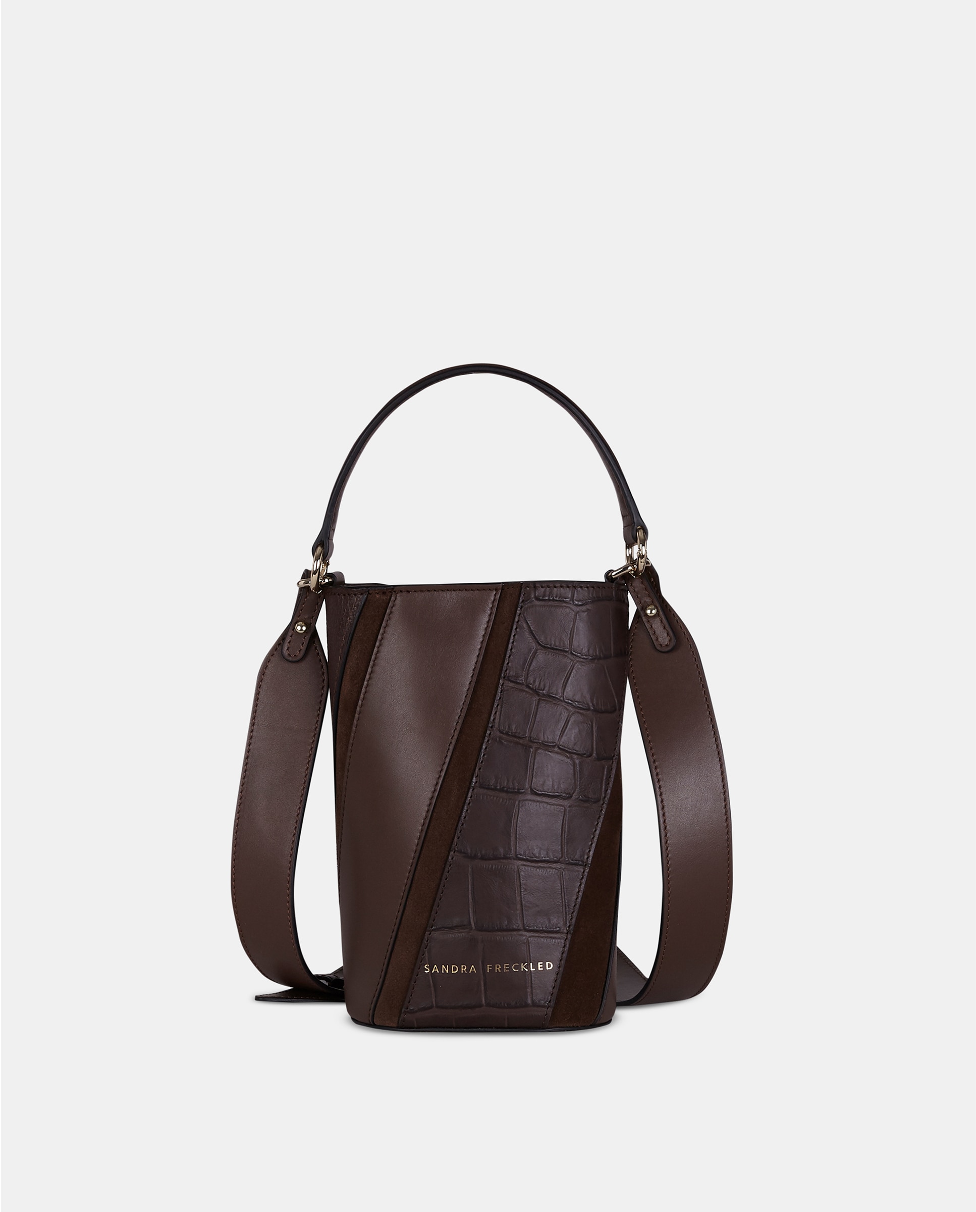 Bolso de mano en piel grabada con bandolera - Sandra Freckled - Marrón chocolate Marrón chocolate-1