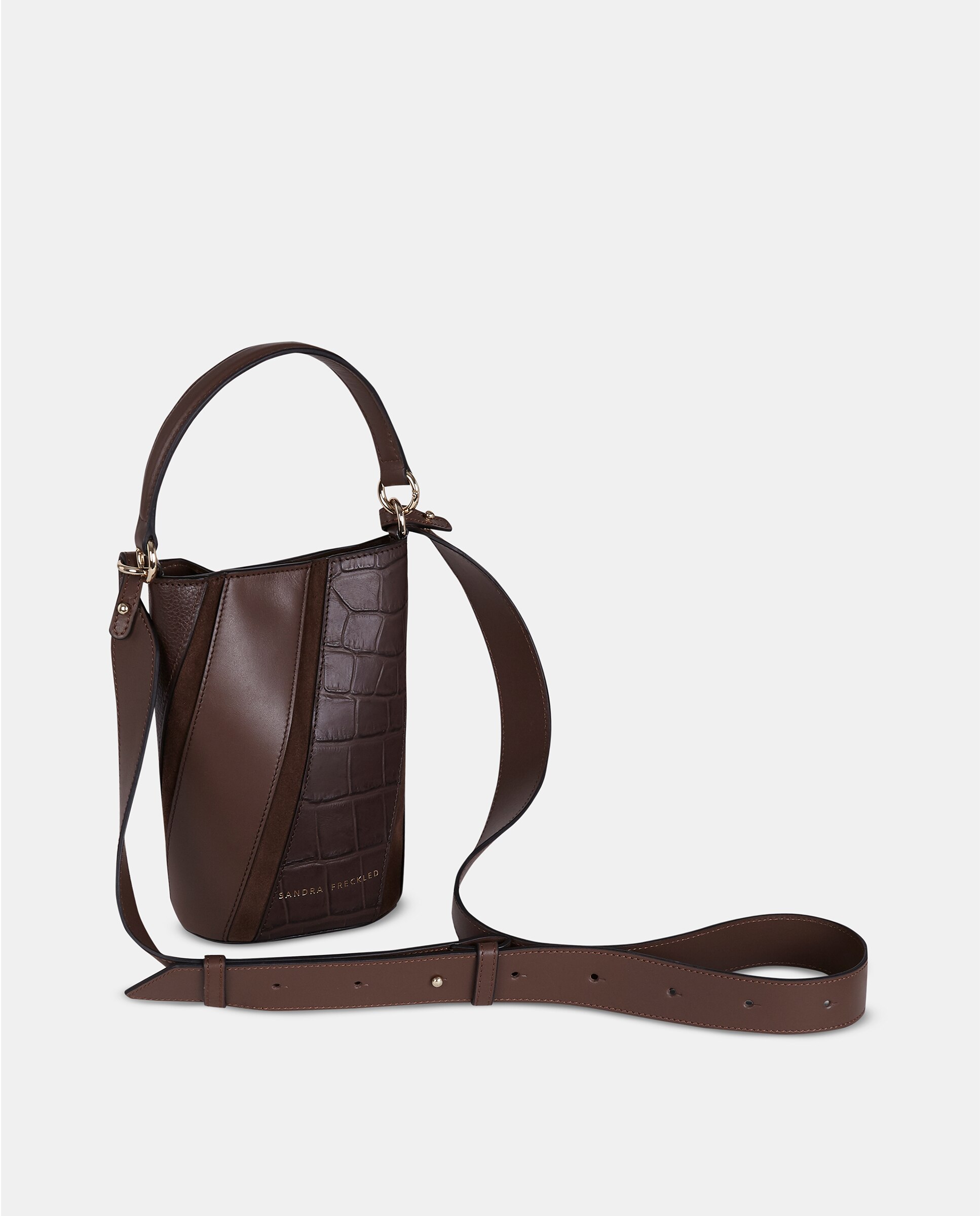 Bolso de mano en piel grabada con bandolera - Sandra Freckled - Marrón chocolate Marrón chocolate-2