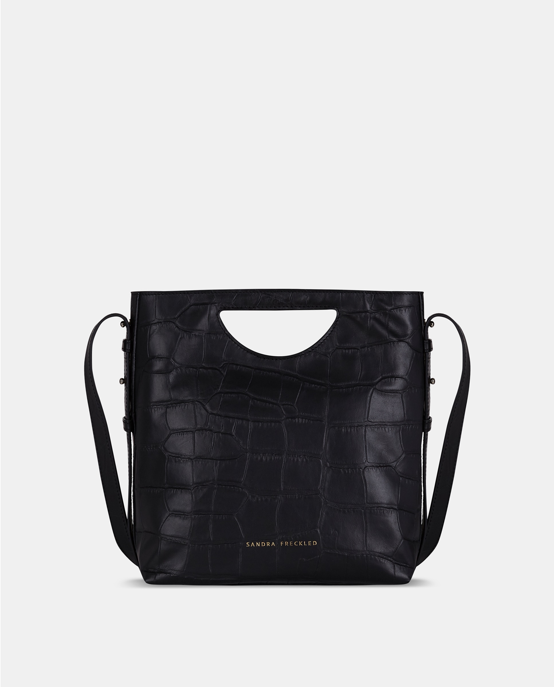 Bolso de mano grande en piel grabada con bandolera - Sandra Freckled - Negro Negro-1