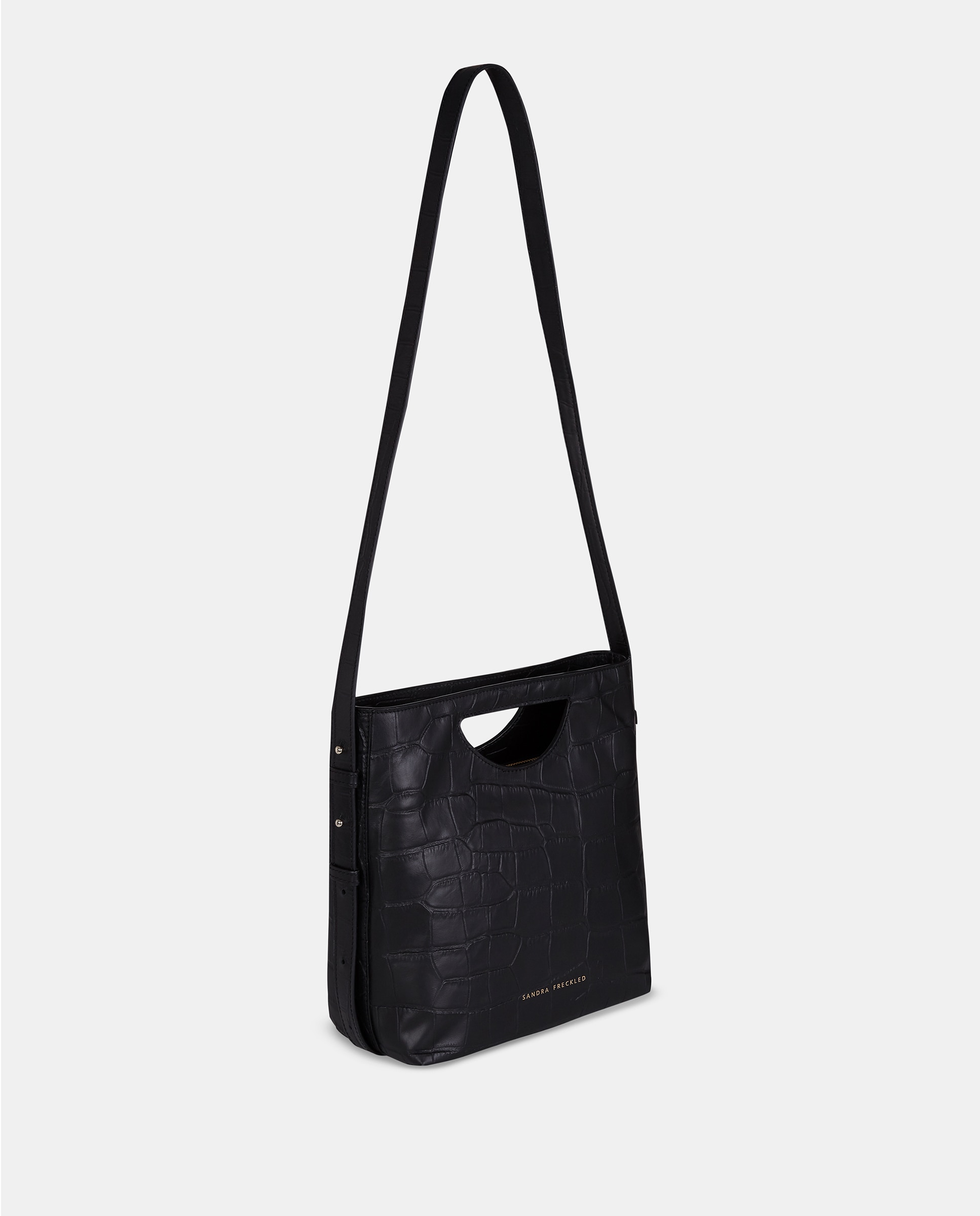 Bolso de mano grande en piel grabada con bandolera - Sandra Freckled - Negro Negro-2