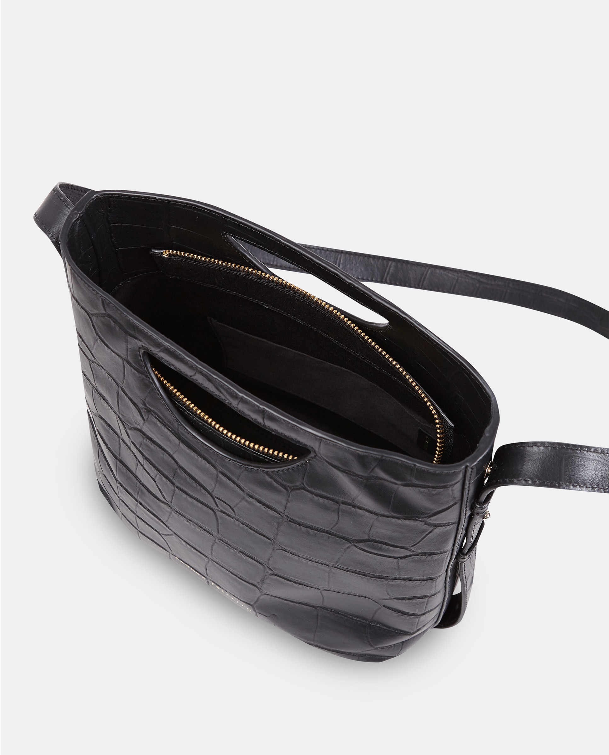 Bolso de mano grande en piel grabada con bandolera - Sandra Freckled - Negro Negro-3
