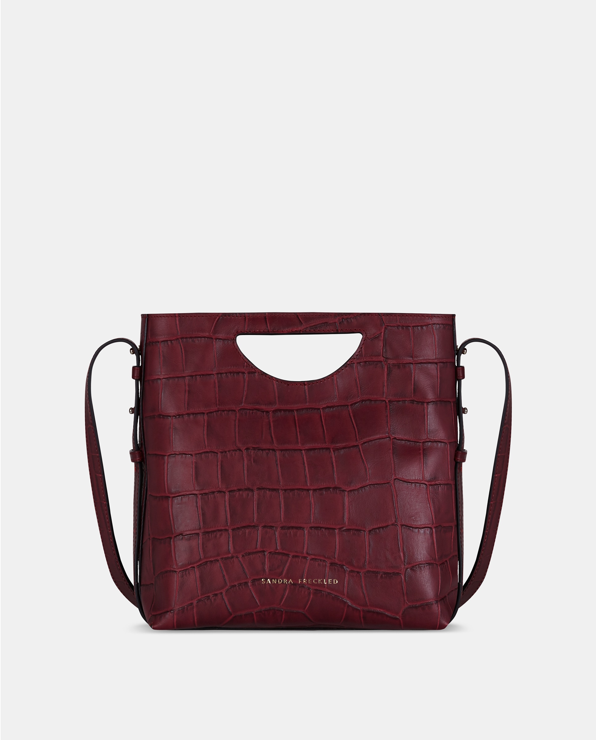 Bolso de mano grande en piel grabada con bandolera - Sandra Freckled - Rojo oscuro Rojo oscuro-1