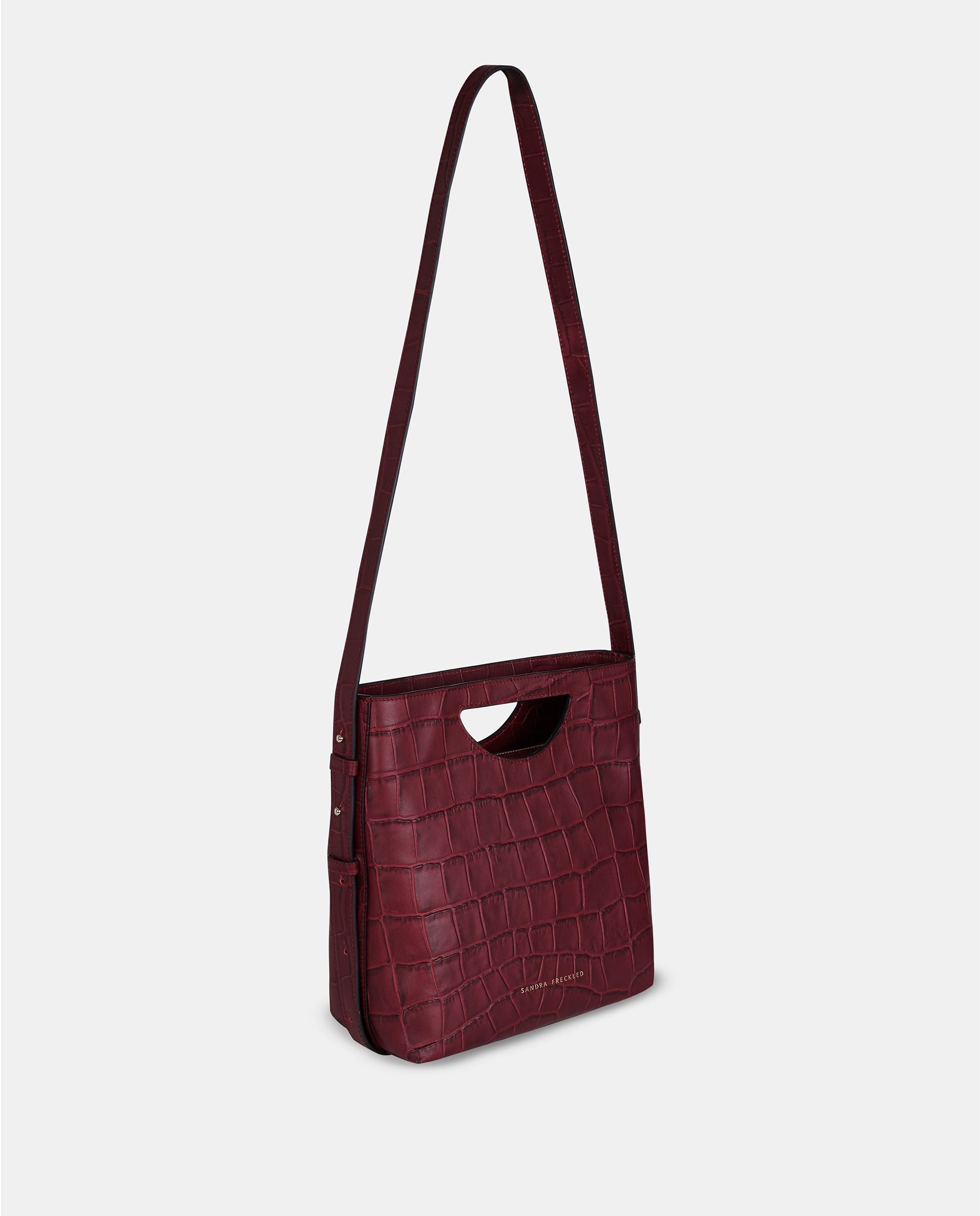 Bolso de mano grande en piel grabada con bandolera - Sandra Freckled - Rojo oscuro Rojo oscuro-2