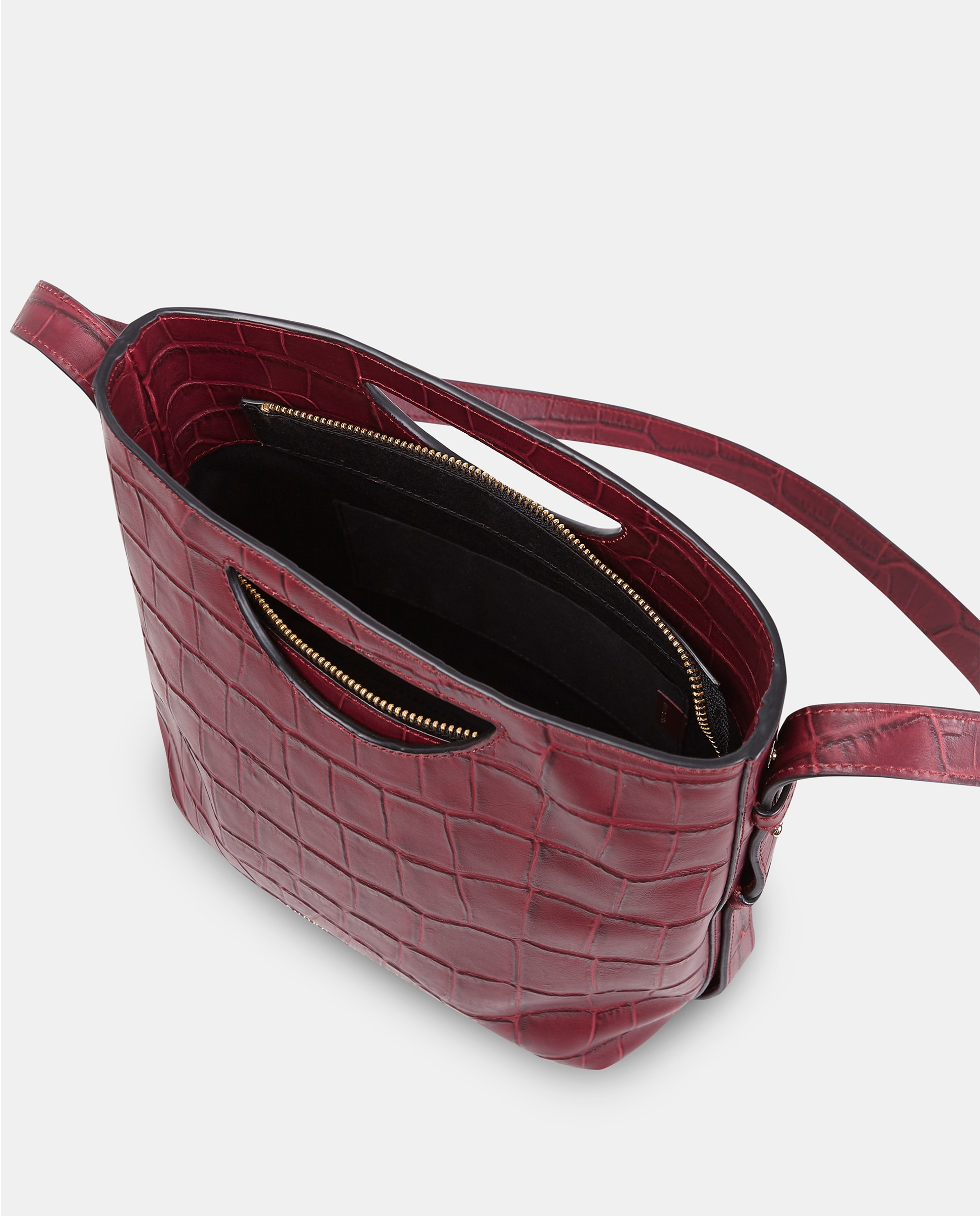 Bolso de mano grande en piel grabada con bandolera - Sandra Freckled - Rojo oscuro Rojo oscuro-3