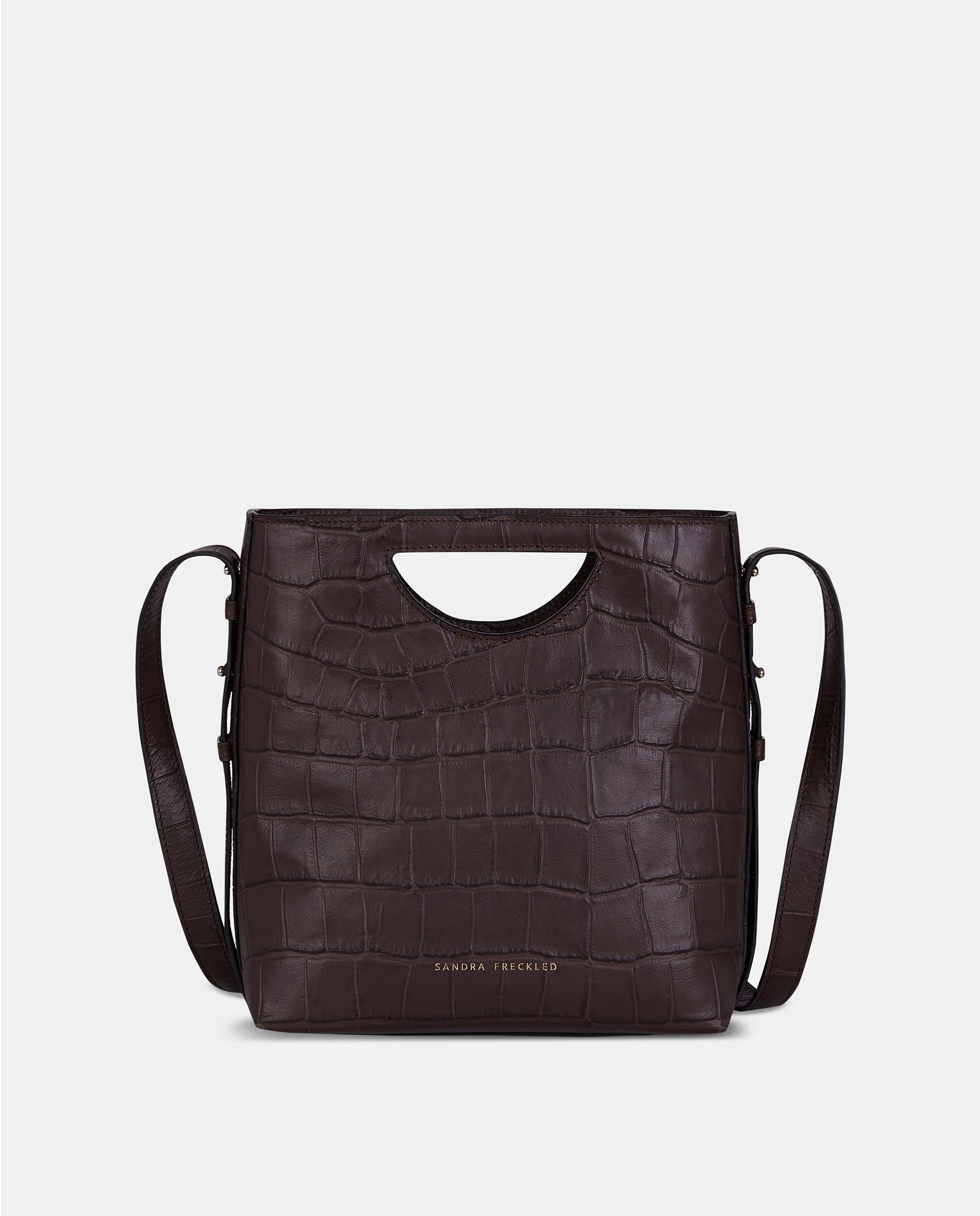 Bolso de mano grande en piel grabada con bandolera - Sandra Freckled - Marrón chocolate Marrón chocolate-1