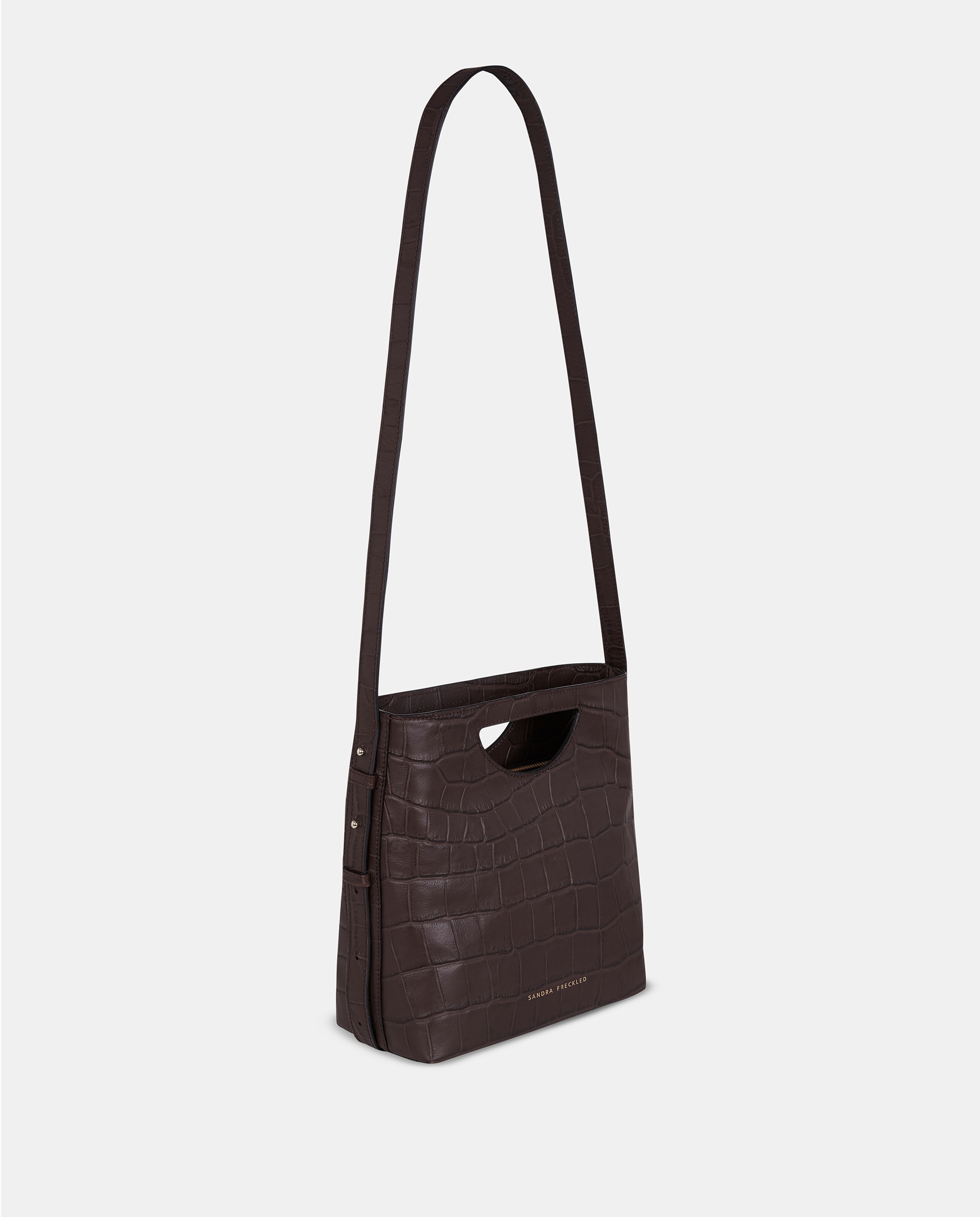 Bolso de mano grande en piel grabada con bandolera - Sandra Freckled - Marrón chocolate Marrón chocolate-2