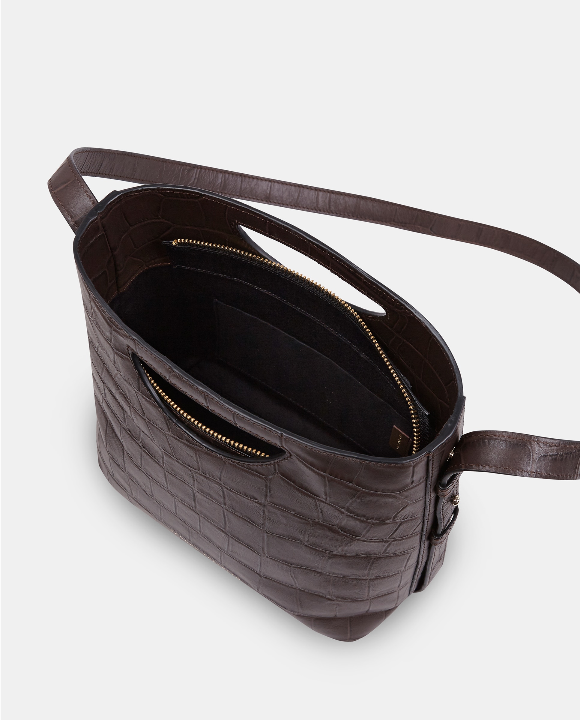 Bolso de mano grande en piel grabada con bandolera - Sandra Freckled - Marrón chocolate Marrón chocolate-3