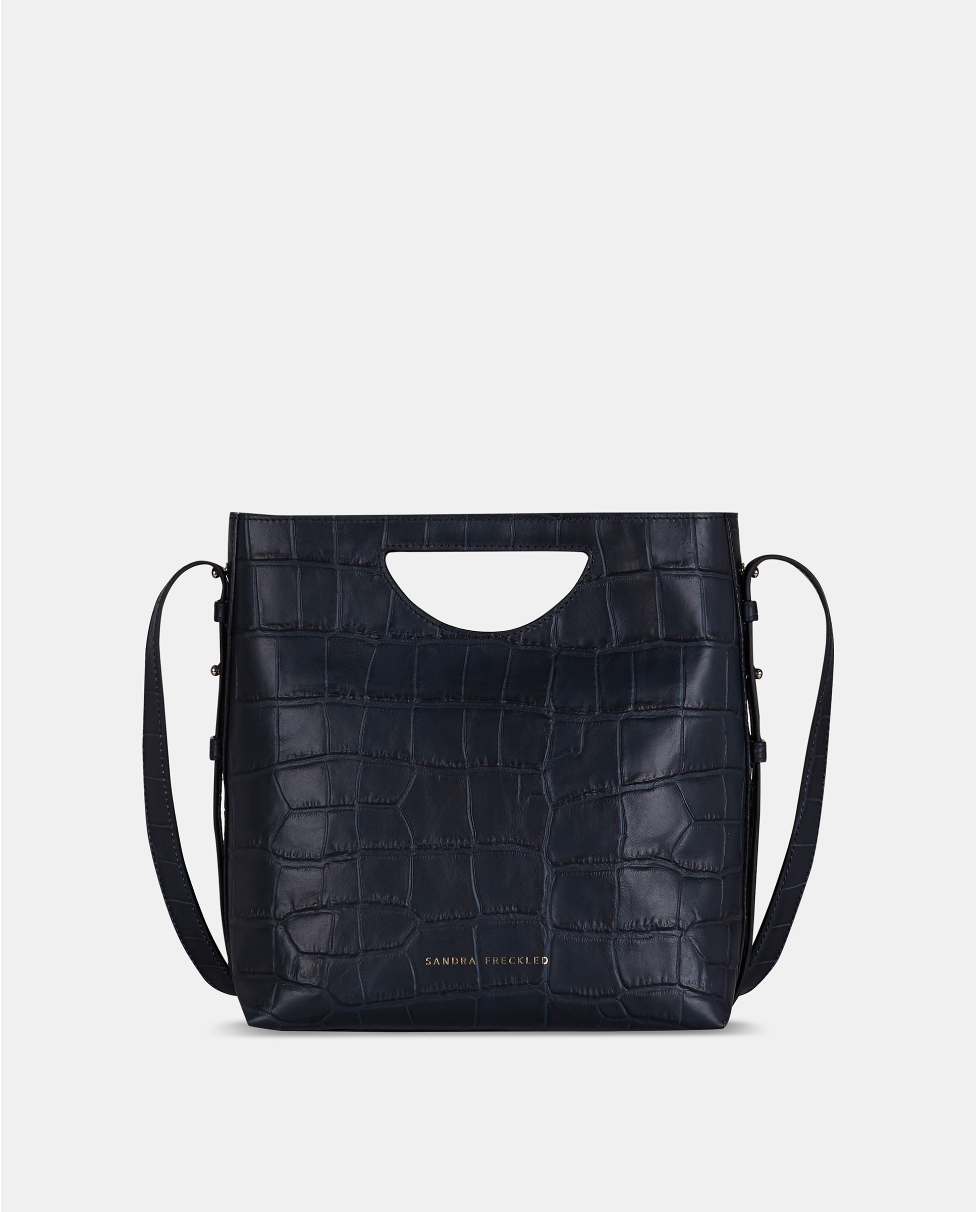 Imagen 0 de Bolso de mano grande en piel grabada con bandolera Azul oscuro
