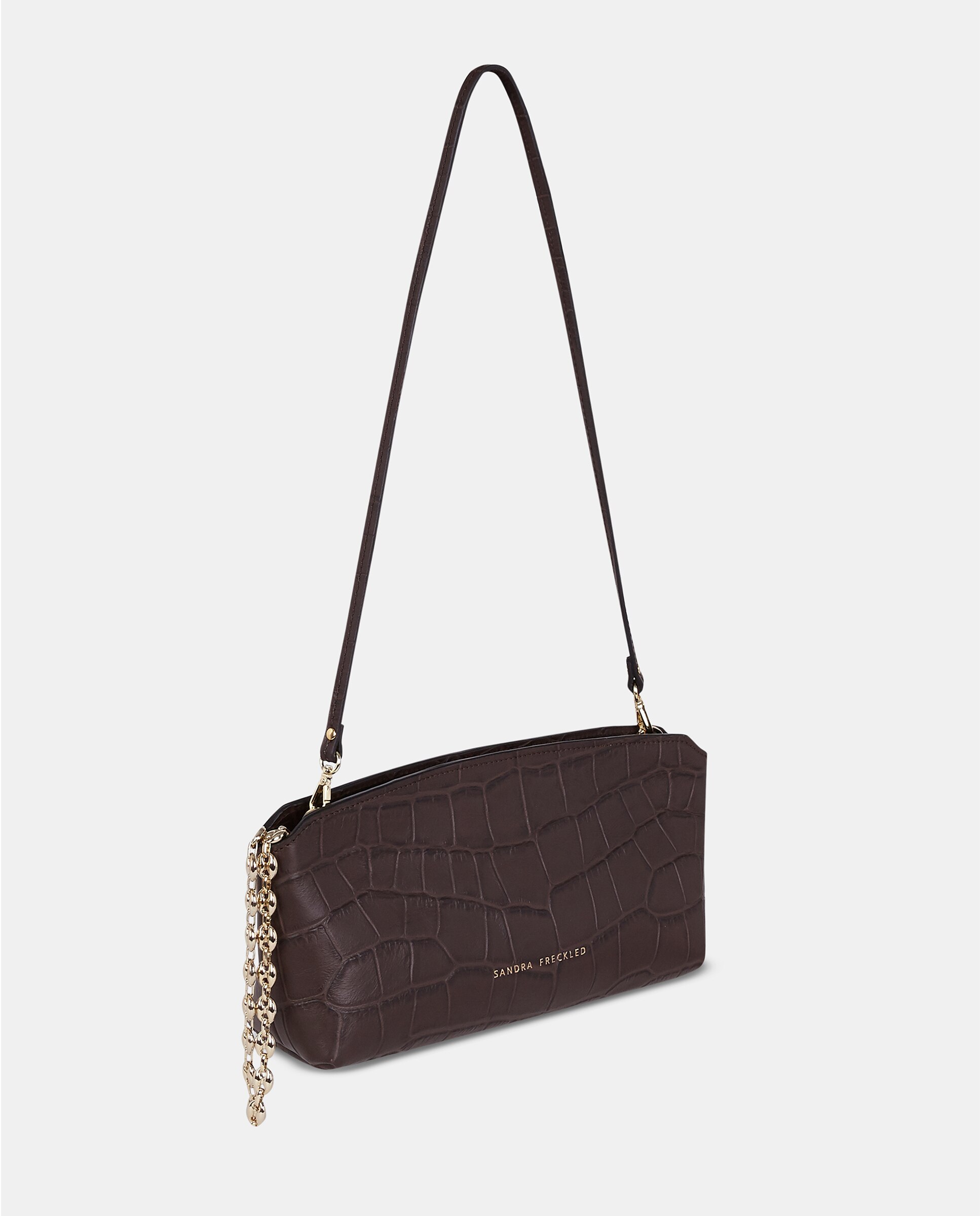 Bolso de mano en piel grabada con asa desmontable - Sandra Freckled - Marrón chocolate Marrón chocolate-2
