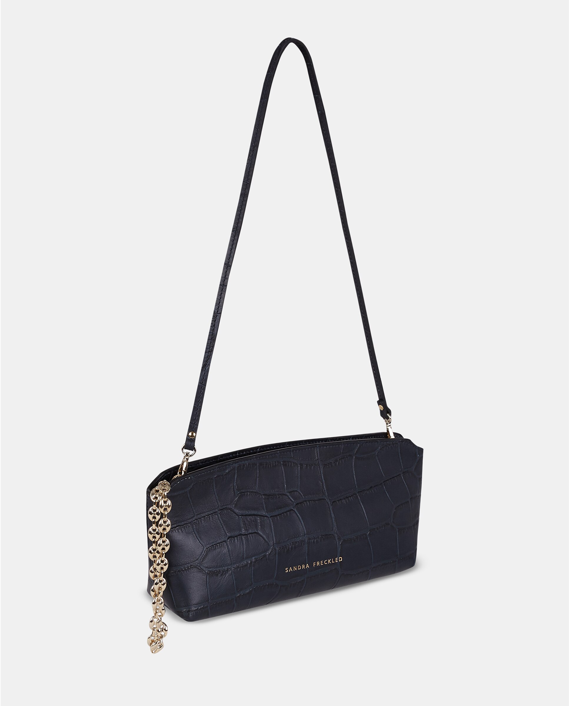 Bolso de mano en piel grabada con asa desmontable - Sandra Freckled - Azul oscuro Azul oscuro-2