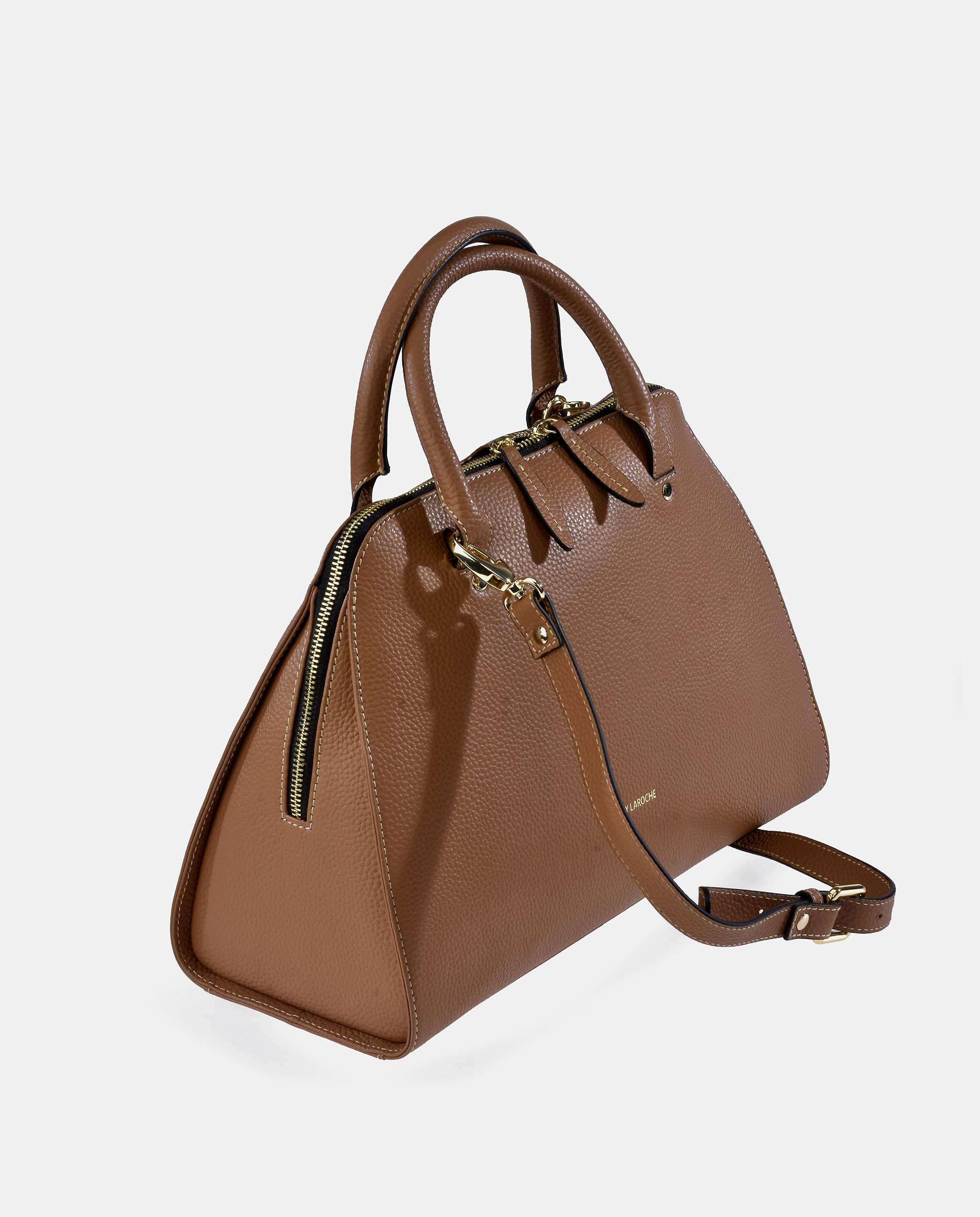Mala Duffel em Pele com Alças e Alça de Tiracolo Camel-2