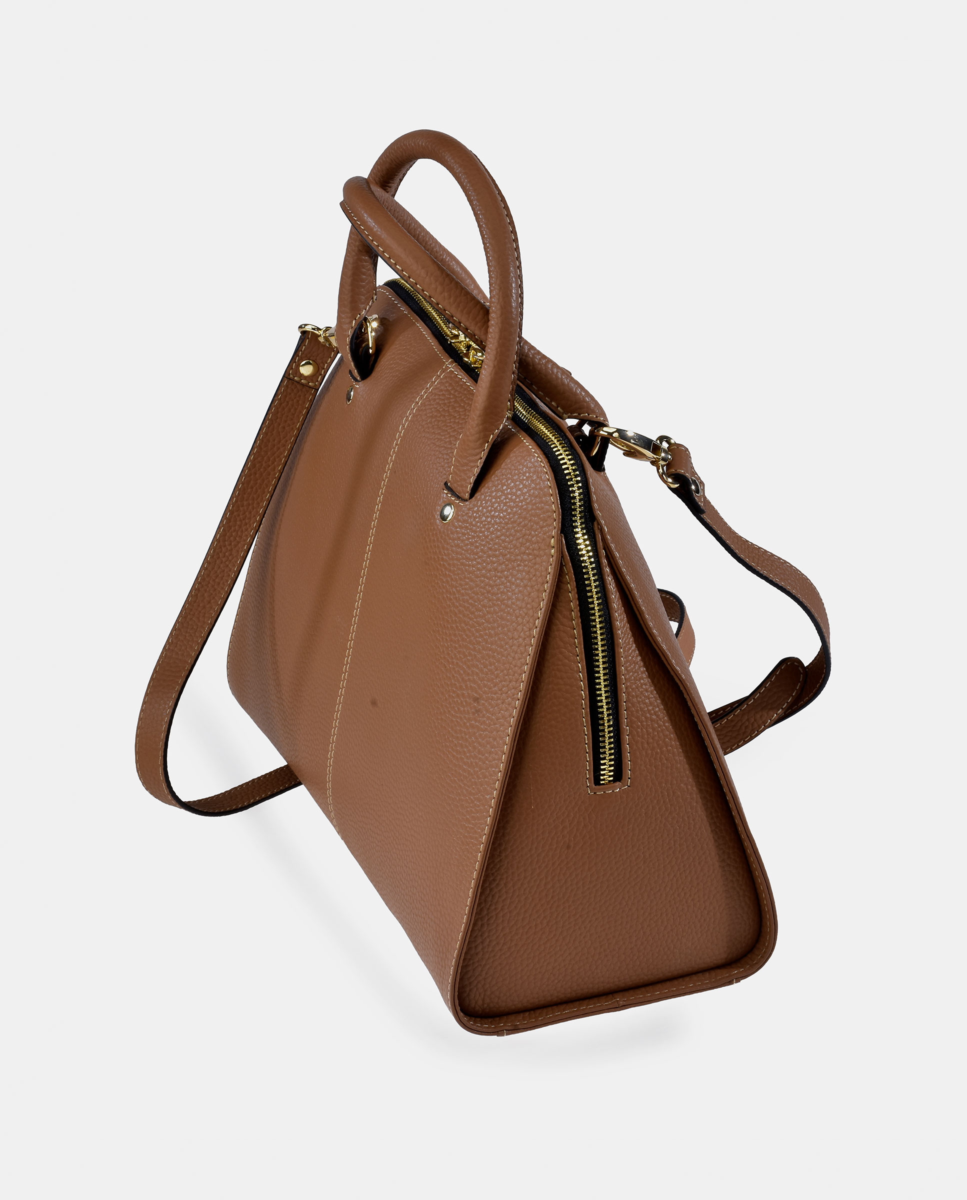 Mala Duffel em Pele com Alças e Alça de Tiracolo Camel-3